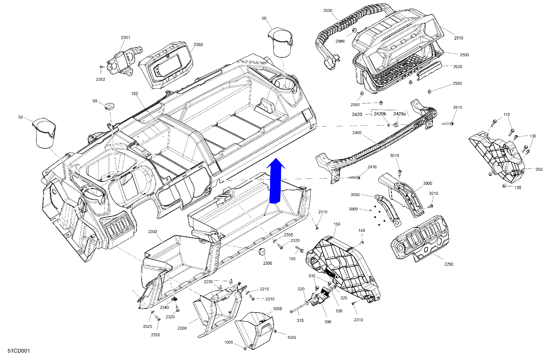 An Image of a Genuine Can-Am Parts Schematic Diagram showing the schematic - CAB INTERIOR - DASHBOARD