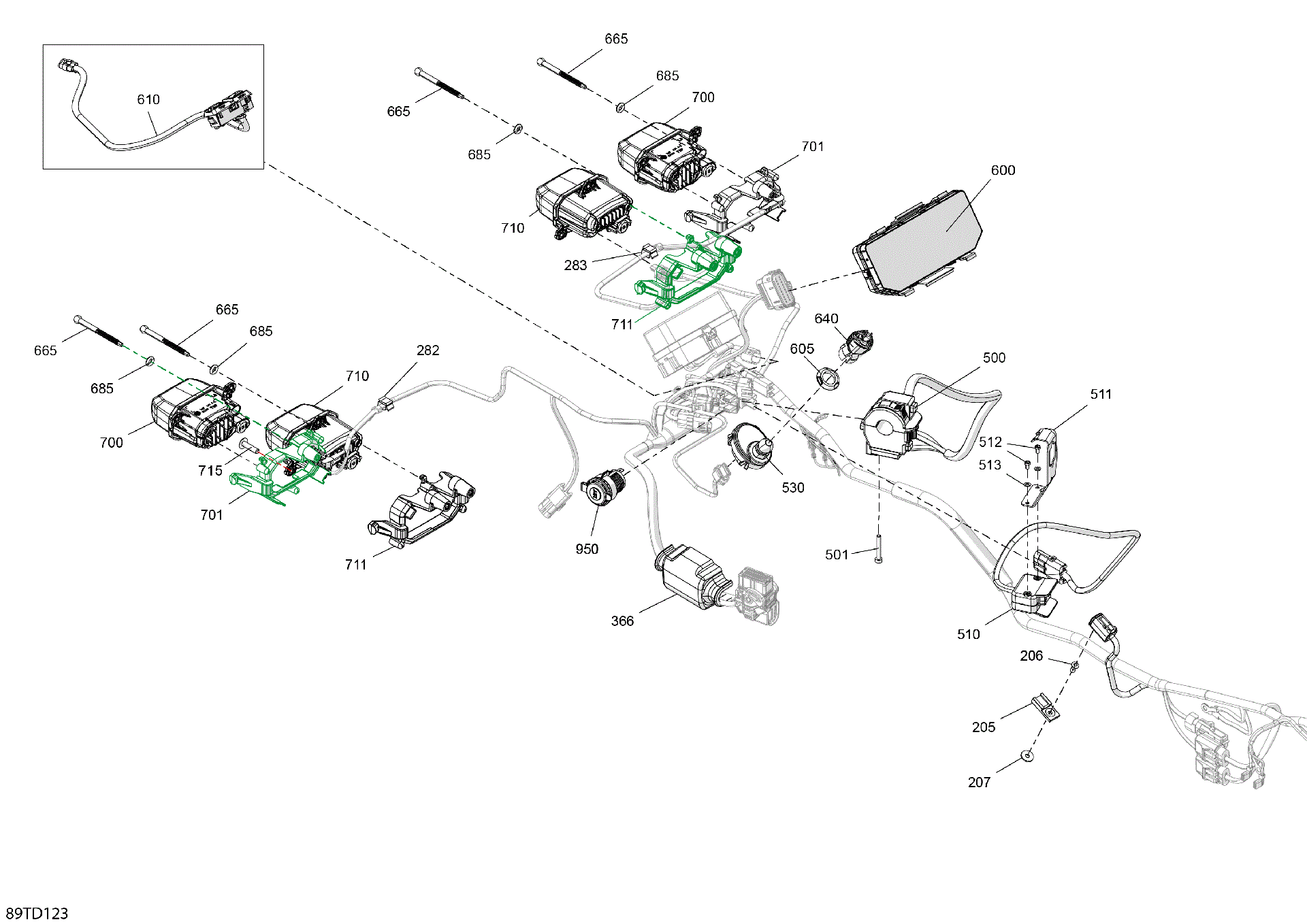 An Image of a Genuine Can-Am Parts Schematic Diagram showing the schematic - ELECTRIC - FRONT SECTION