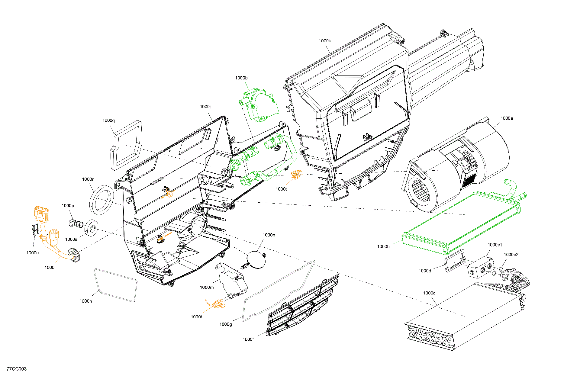 An Image of a Genuine Can-Am Parts Schematic Diagram showing the schematic - BODY - ENCLOSURE CAB - AIR CONDITIONING UNIT