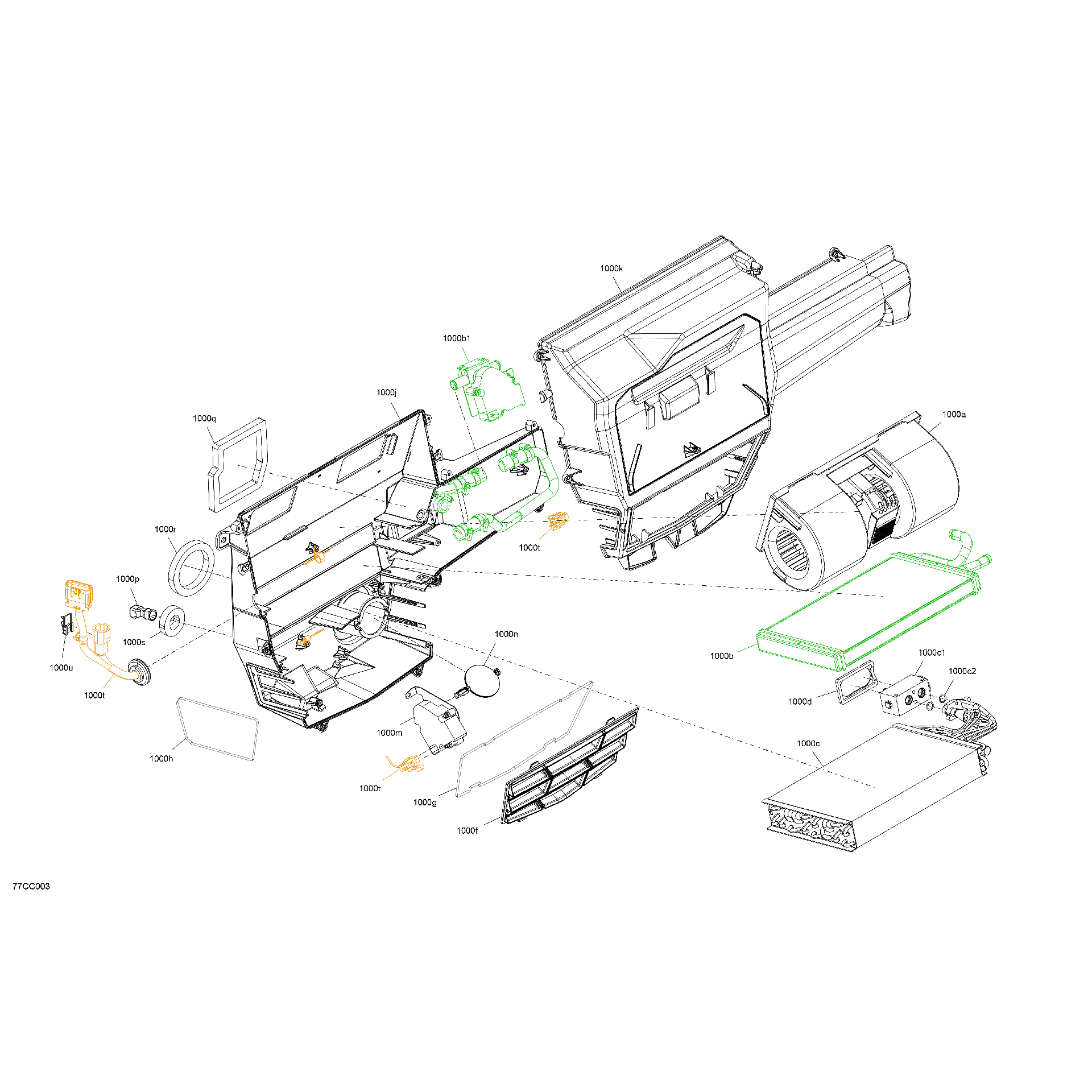 An Image of a Genuine Can-Am Parts Schematic Diagram showing the schematic - ENCLOSURE CAB - AIR CONDITIONING UNIT