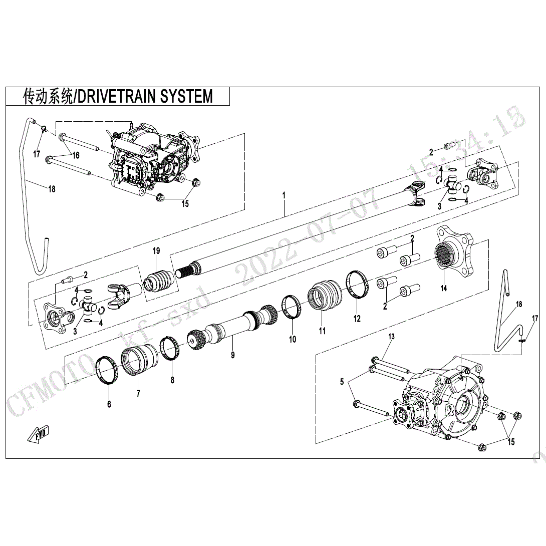 An Image of a Genuine CFMOTO Parts Schematic Diagram showing the schematic - DRIVETRAIN SYSTEM - 2025 CFMOTO UFORCE 600