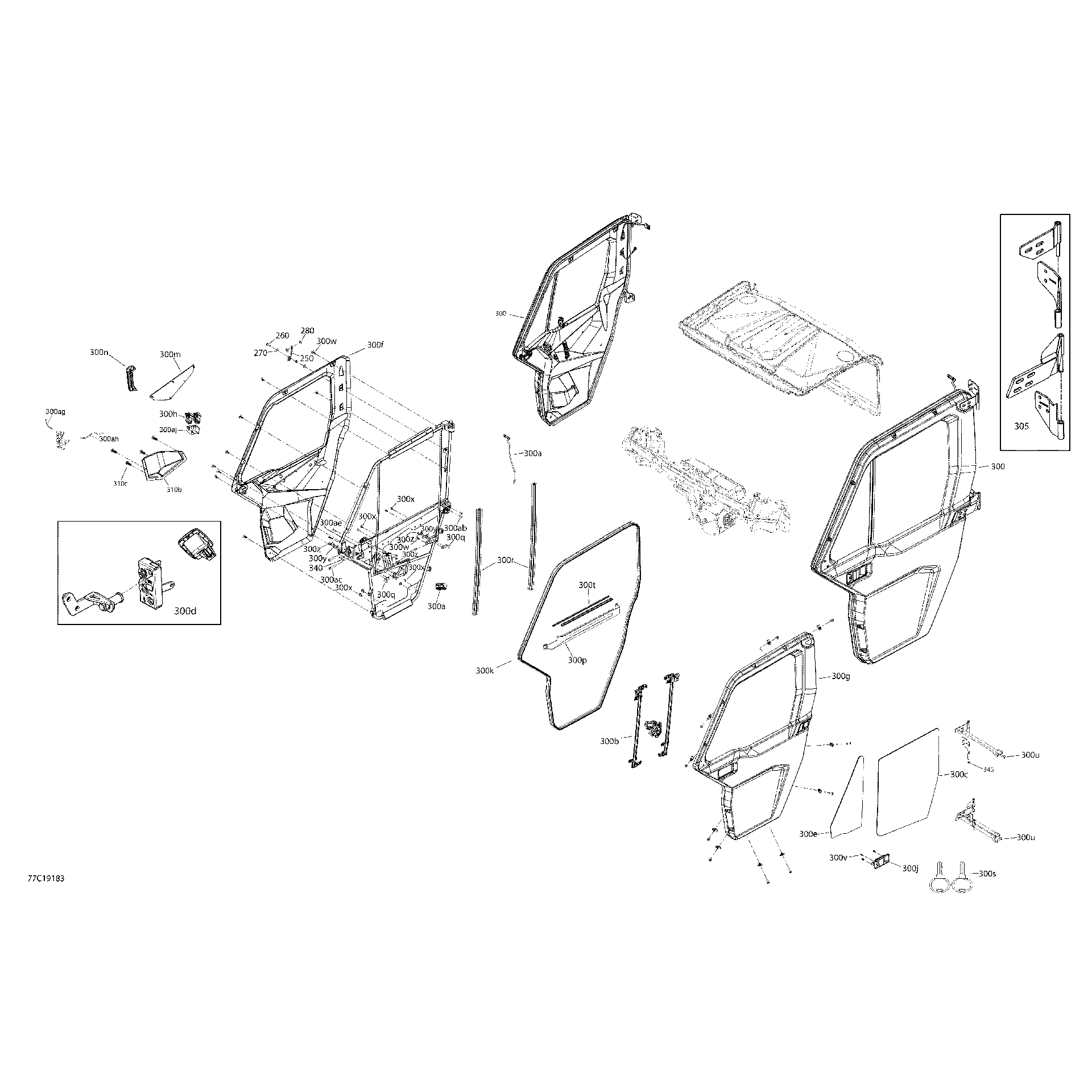 An Image of a Genuine Can-Am Parts Schematic Diagram showing the schematic - ENCLOSURE CAB - HD10 - XT CAB - NORTH AMERICA - FRONT DOORS SECTION