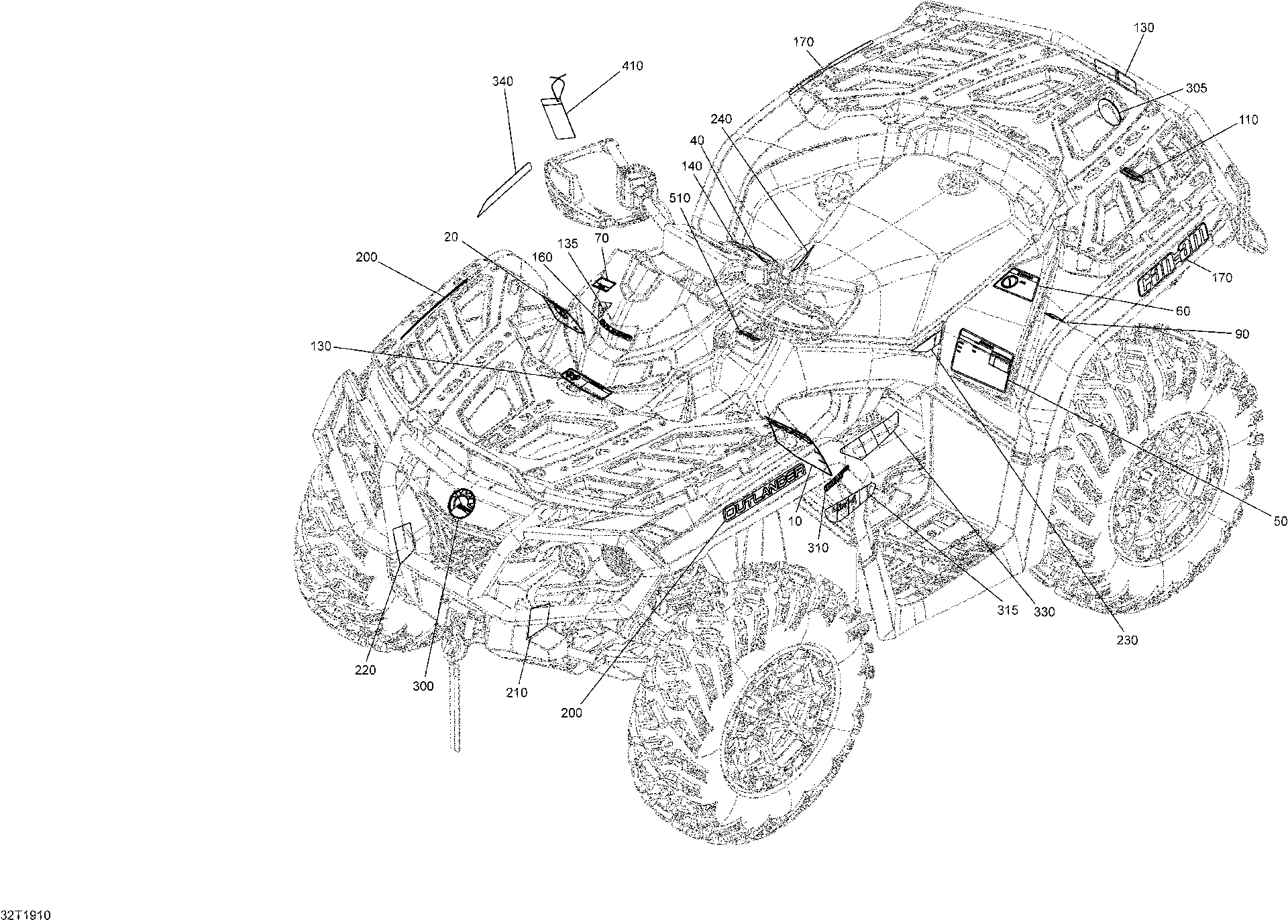 An Image of a Genuine Can-Am Parts Schematic Diagram showing the schematic - DECALS XTP