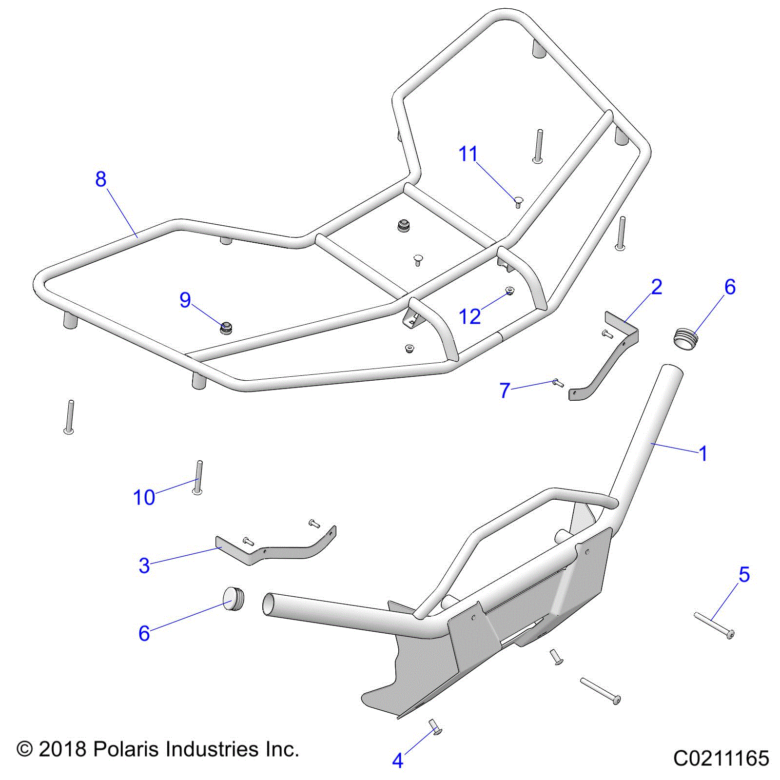 An Image of a Genuine Polaris Parts Schematic Diagram showing the schematic - BODY: FRONT RACK - 2020 POLARIS SPORTSMAN 570 UTILITY