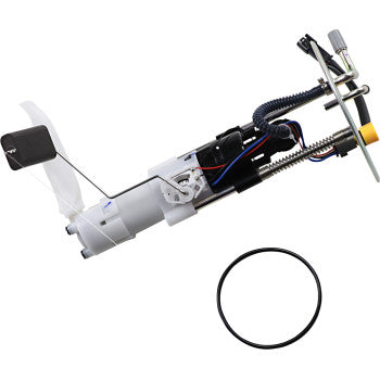 White and black Polaris replacement fuel pump module kit with wiring and attached float arm, plus a separate black sealing.