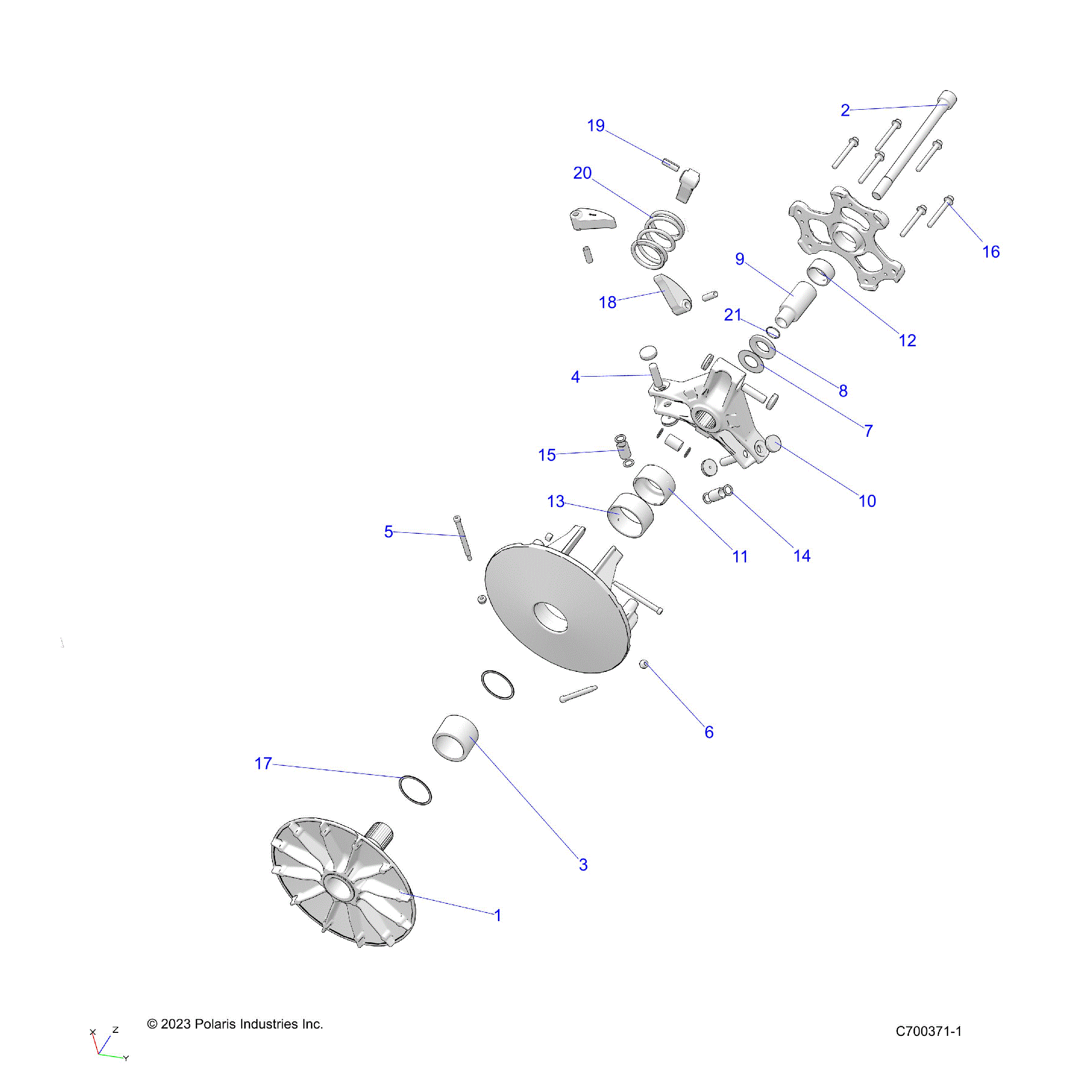 An Image of a Genuine Polaris Parts Schematic Diagram showing the schematic - DRIVE TRAIN: PRIMARY CLUTCH - 2026 POLARIS SPORTSMAN TOURING 570