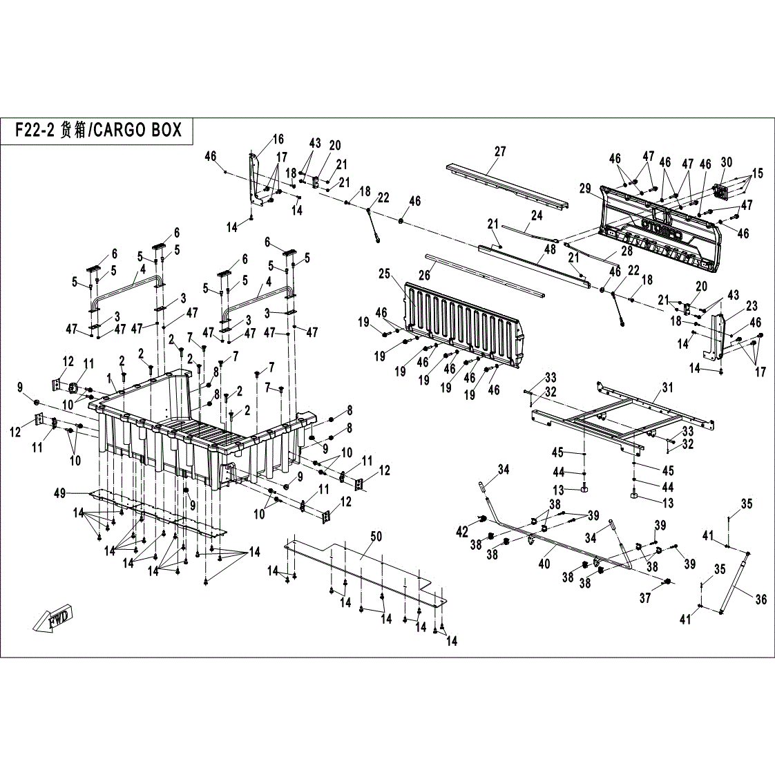 An Image of a Genuine CFMOTO Parts Schematic Diagram showing the schematic - CARGO BOX (2) - 2017 CFMOTO UFORCE 800 EPS