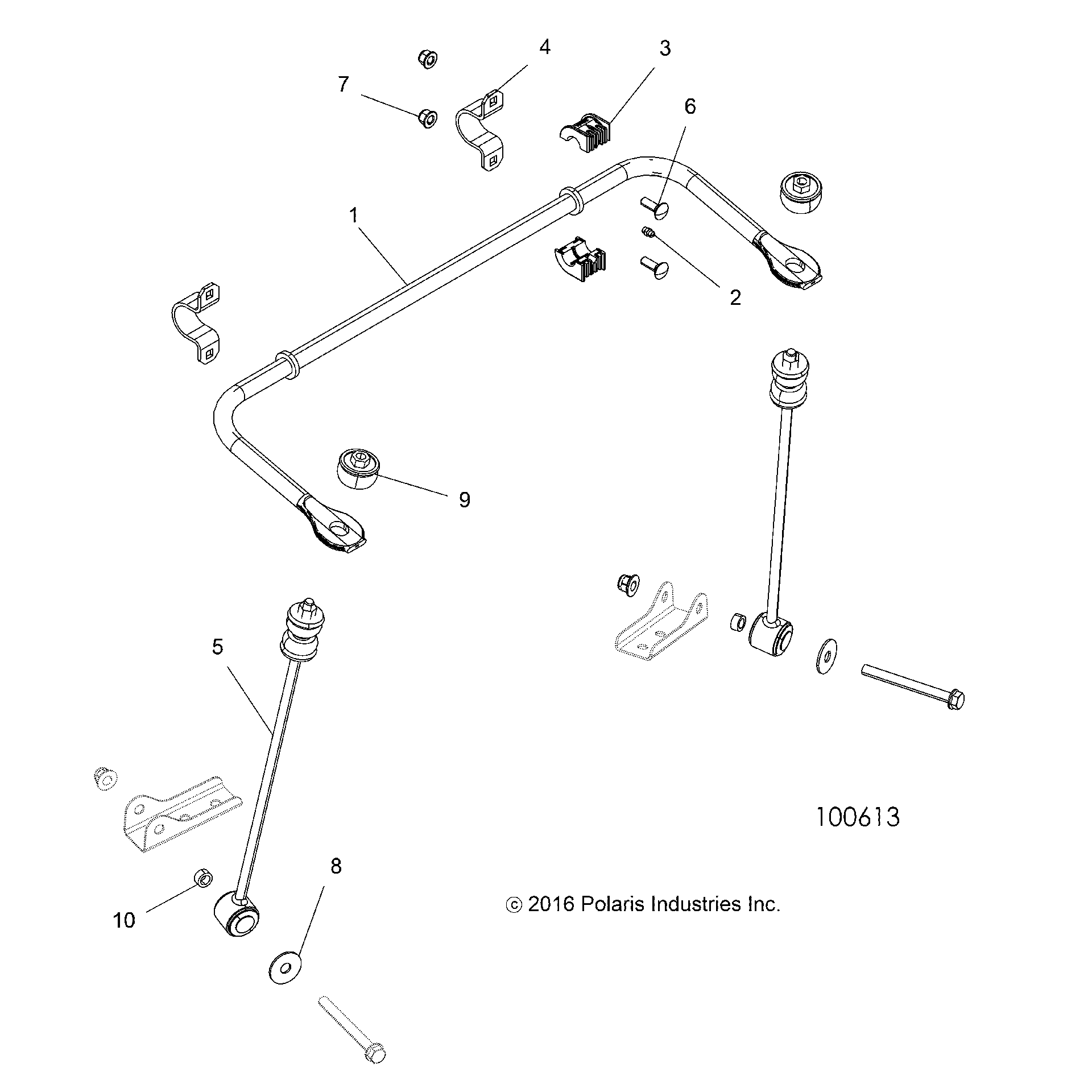 An Image of a Genuine Polaris Parts Schematic Diagram showing the schematic - SUSPENSION: STABILIZER BAR REAR - 2017 POLARIS ACE 500 SOHC