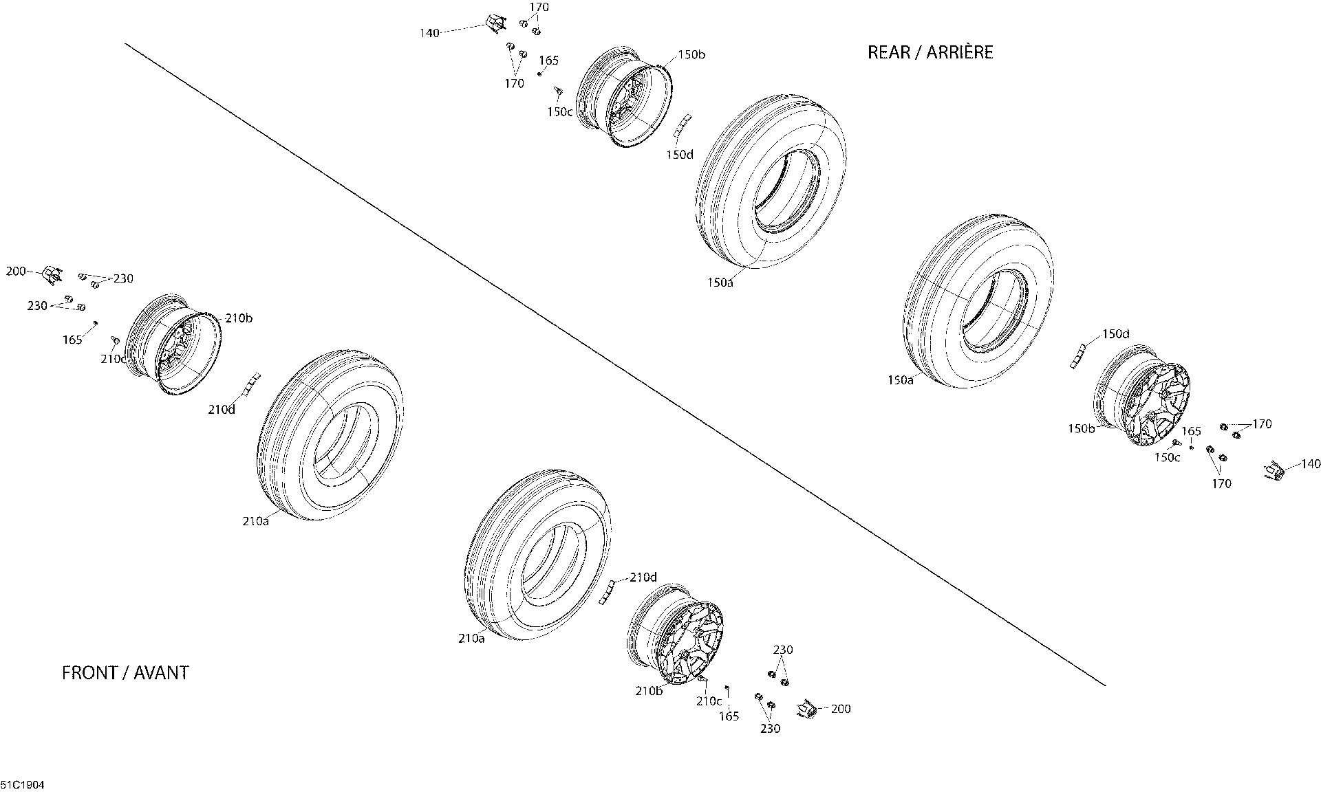 An Image of a Genuine Can-Am Parts Schematic Diagram showing the schematic - WHEELS AND TIRES - DPS