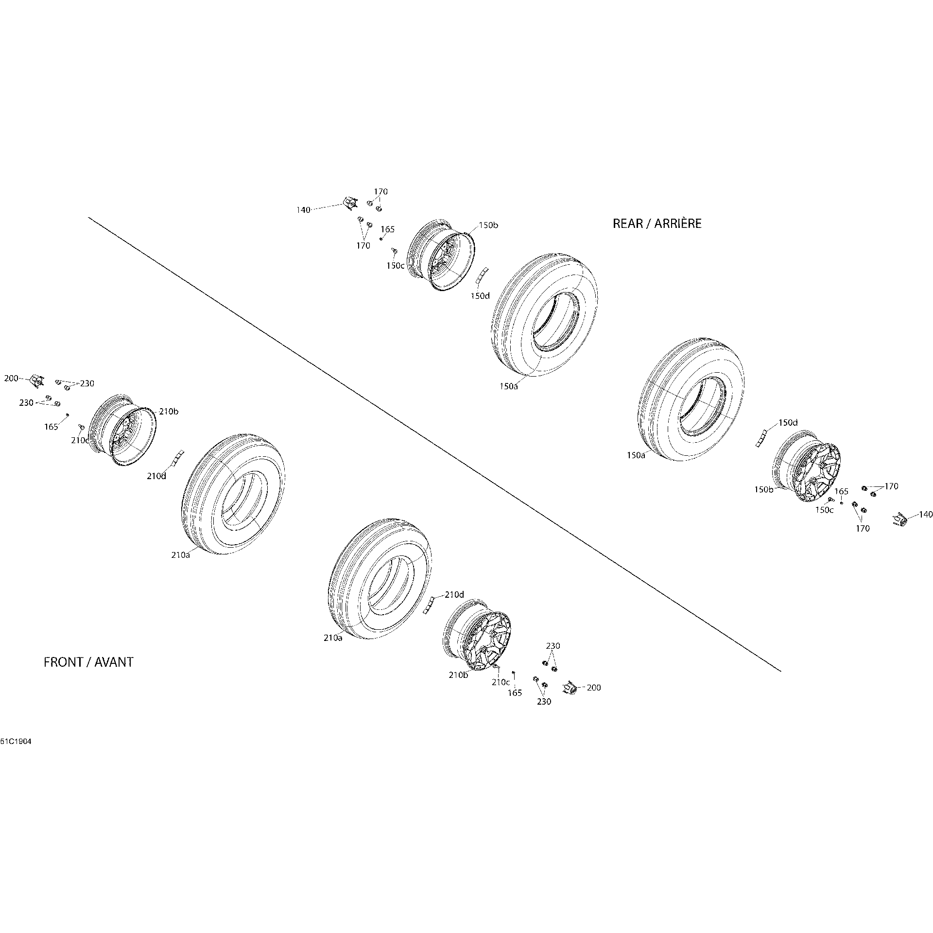 An Image of a Genuine Can-Am Parts Schematic Diagram showing the schematic - WHEELS AND TIRES - PACKAGE X MR
