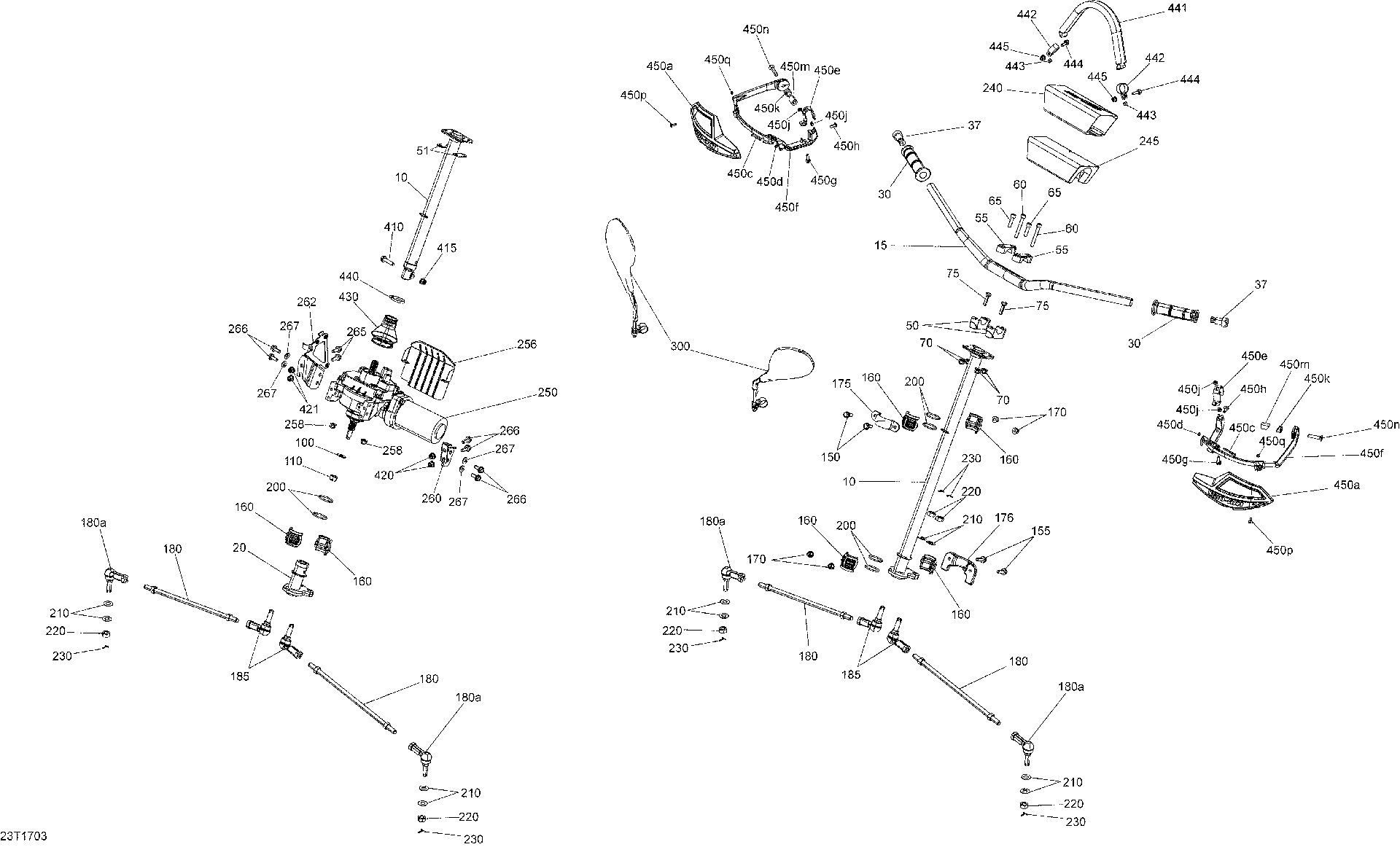 An Image of a Genuine Can-Am Parts Schematic Diagram showing the schematic - STEERING - ALL MODELS