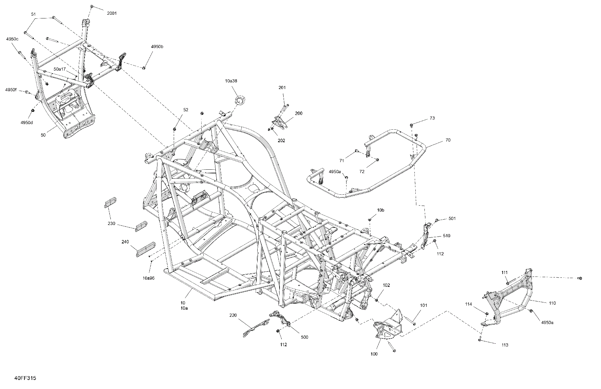 An Image of a Genuine Can-Am Parts Schematic Diagram showing the schematic - FRAME - SYSTEM