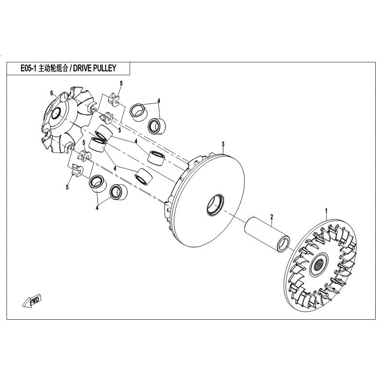 An Image of a Genuine CFMOTO Parts Schematic Diagram showing the schematic - DRIVE PULLEY (FRONT) - 2018 CFMOTO ZFORCE 800 EX