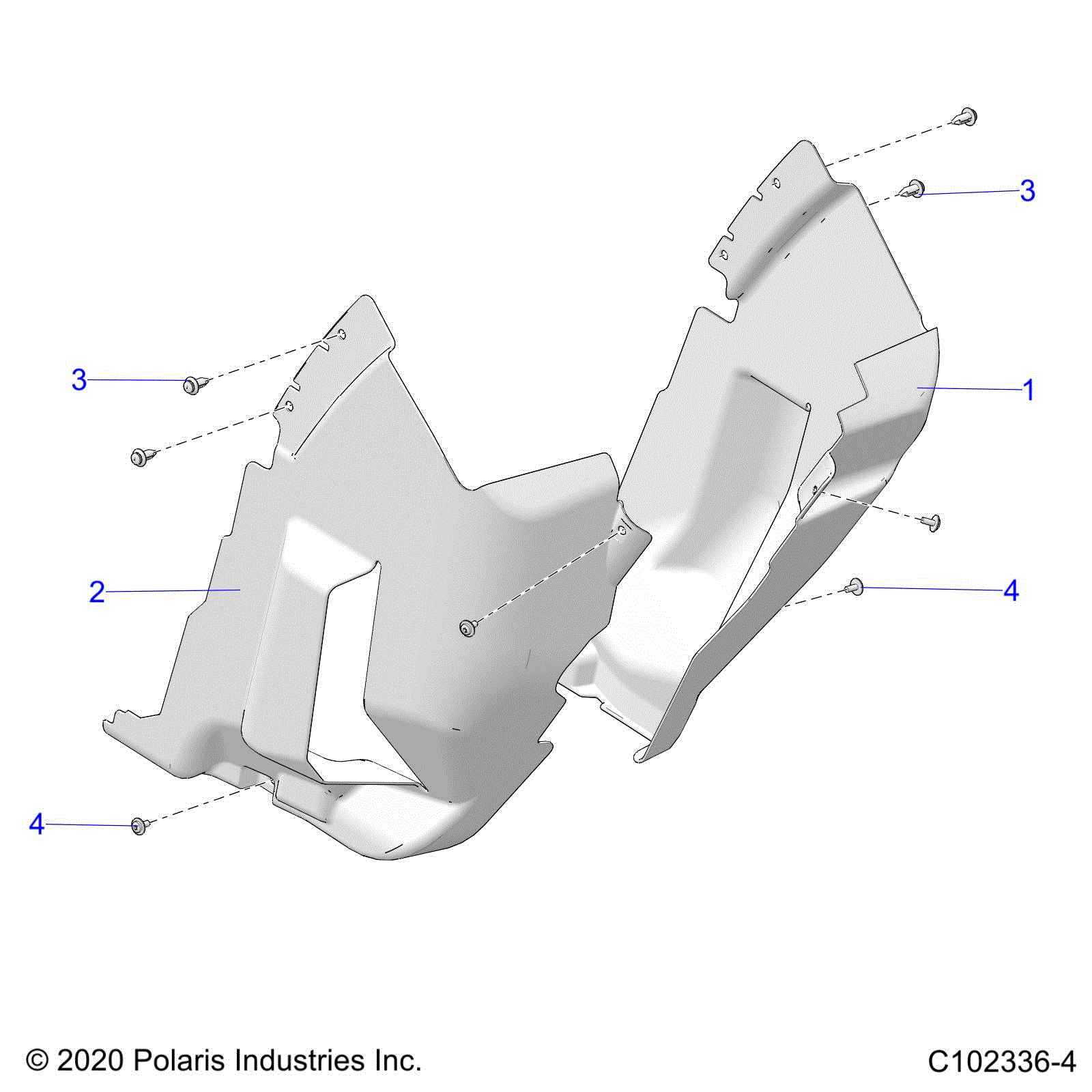 An Image of a Genuine Polaris Parts Schematic Diagram showing the schematic - BODY: FRONT MUD GUARDS - 2021 POLARIS SPORTSMAN XP 1000 S 55"