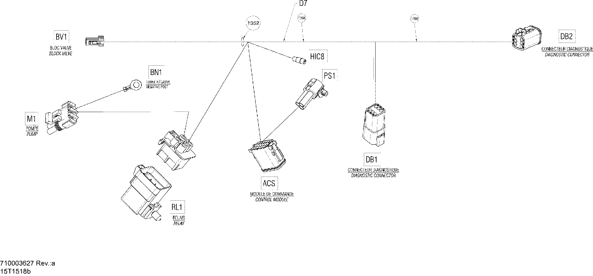 An Image of a Genuine Can-Am Parts Schematic Diagram showing the schematic - ELECTRICAL HARNESS COMPRESSOR_15T1518B