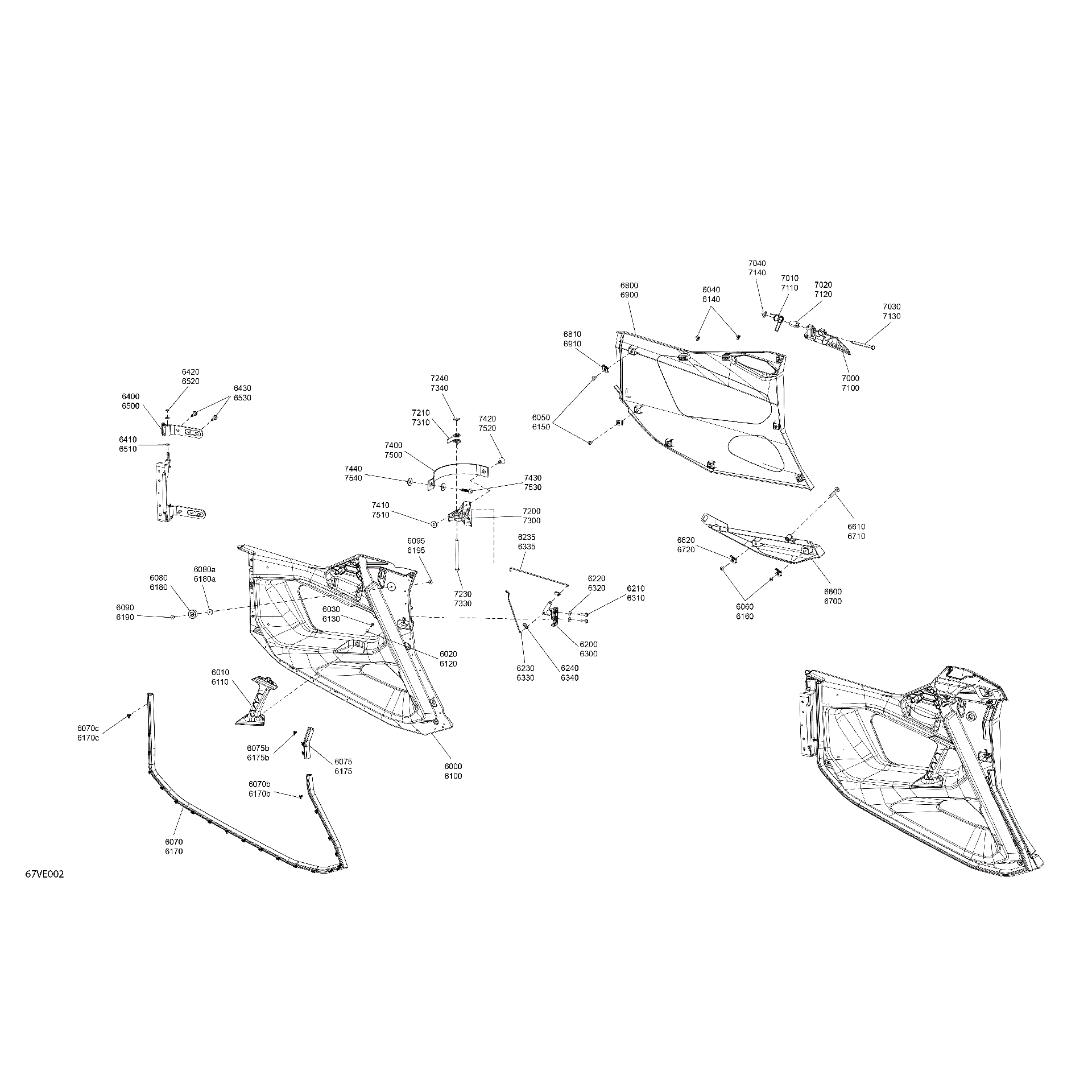 An Image of a Genuine Can-Am Parts Schematic Diagram showing the schematic - ENCLOSURE CAB - REAR DOORS