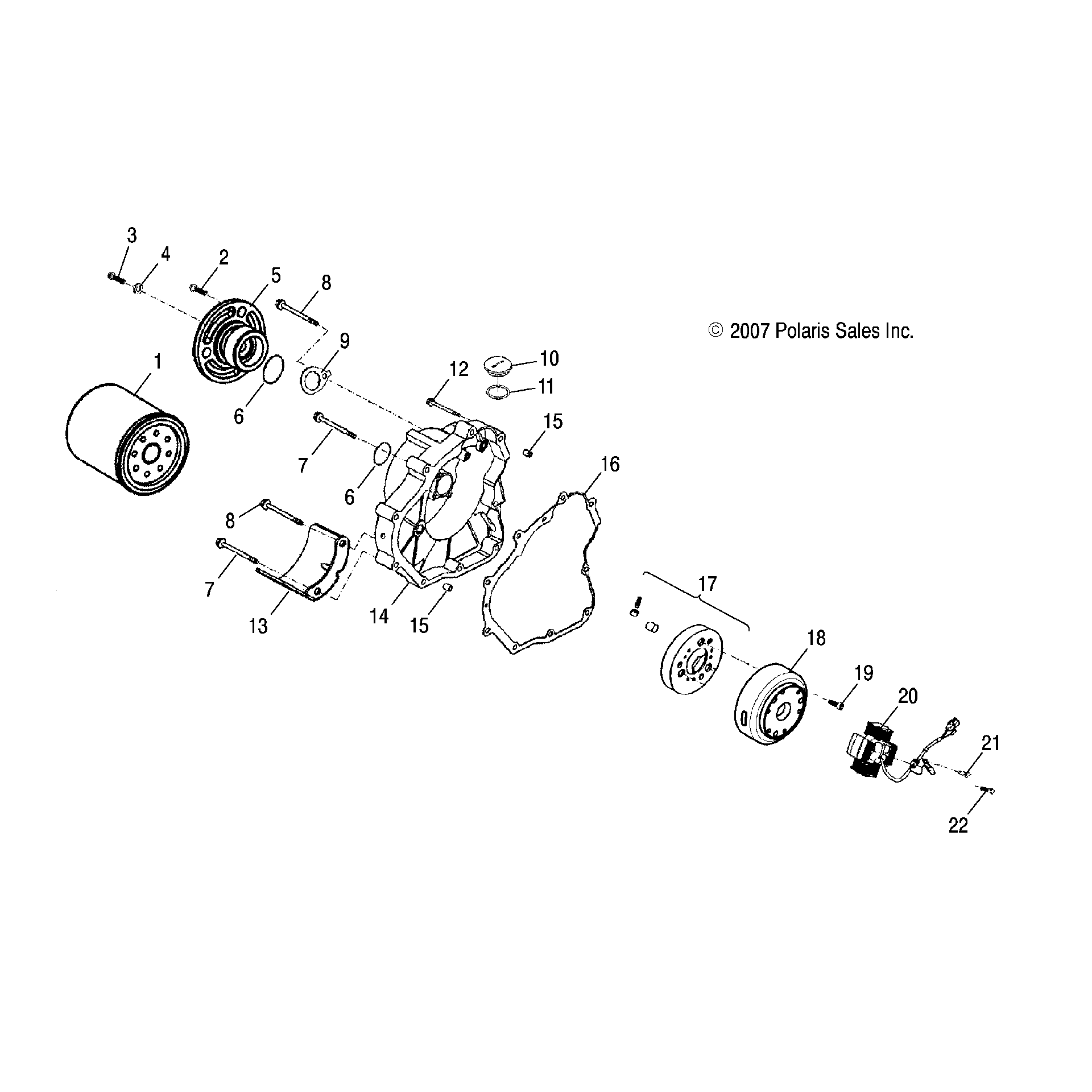 An Image of a Genuine Polaris Parts Schematic Diagram showing the schematic - ENGINE: CRANKCASE COVER RH - 2016 POLARIS PHOENIX 200