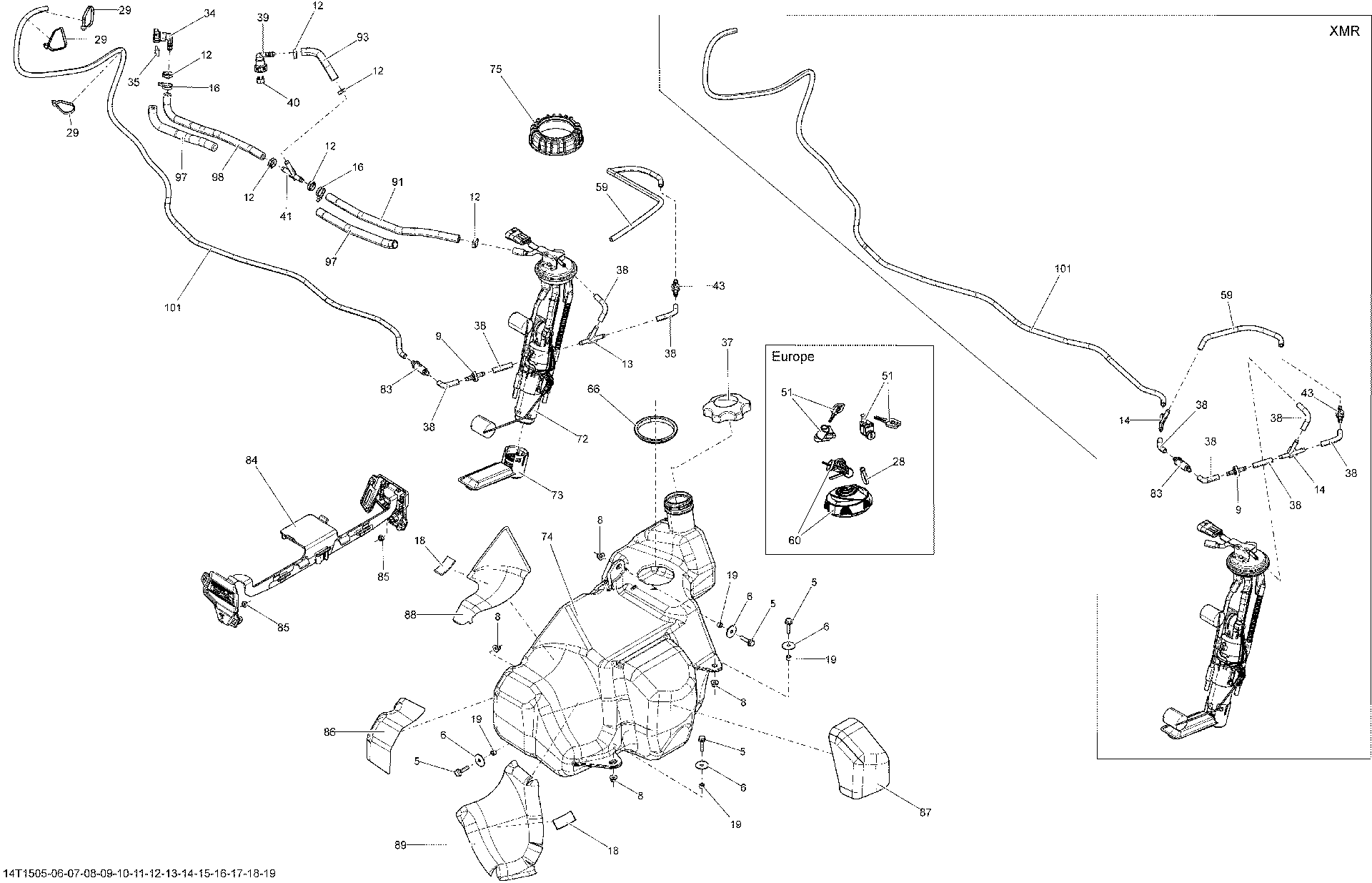 An Image of a Genuine Can-Am Parts Schematic Diagram showing the schematic - FUEL SYSTEM _14T1511