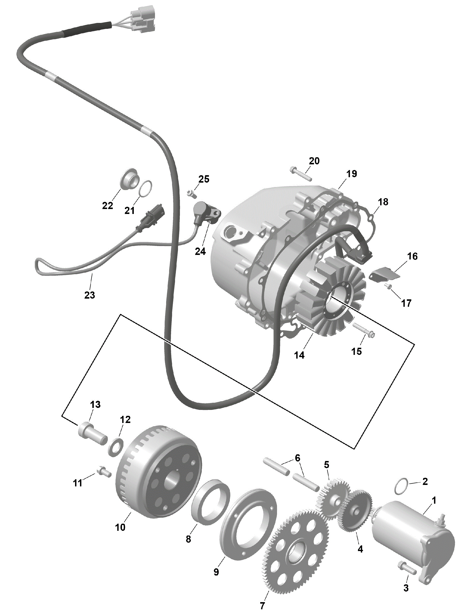 An Image of a Genuine Can-Am Parts Schematic Diagram showing the schematic - ROTAX - MAGNETO AND ELECTRIC STARTER