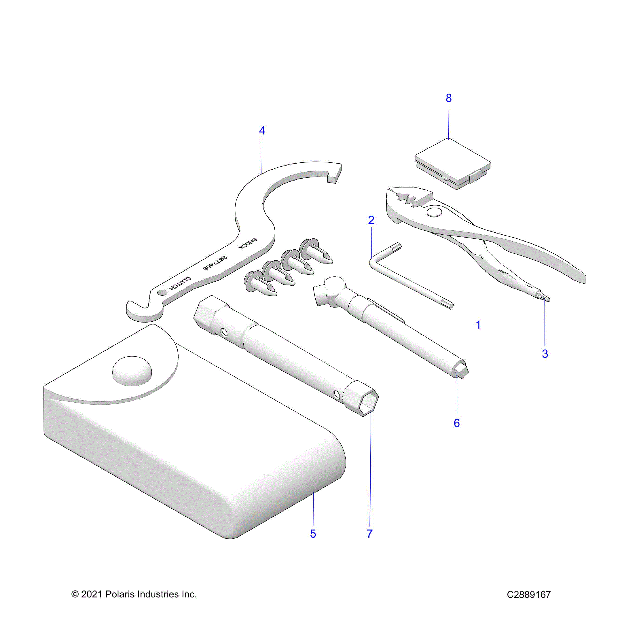 An Image of a Genuine Polaris Parts Schematic Diagram showing the schematic - REFERENCE: TOOL KIT - 2024 POLARIS SPORTSMAN 850 48" ULTIMATE TRAIL