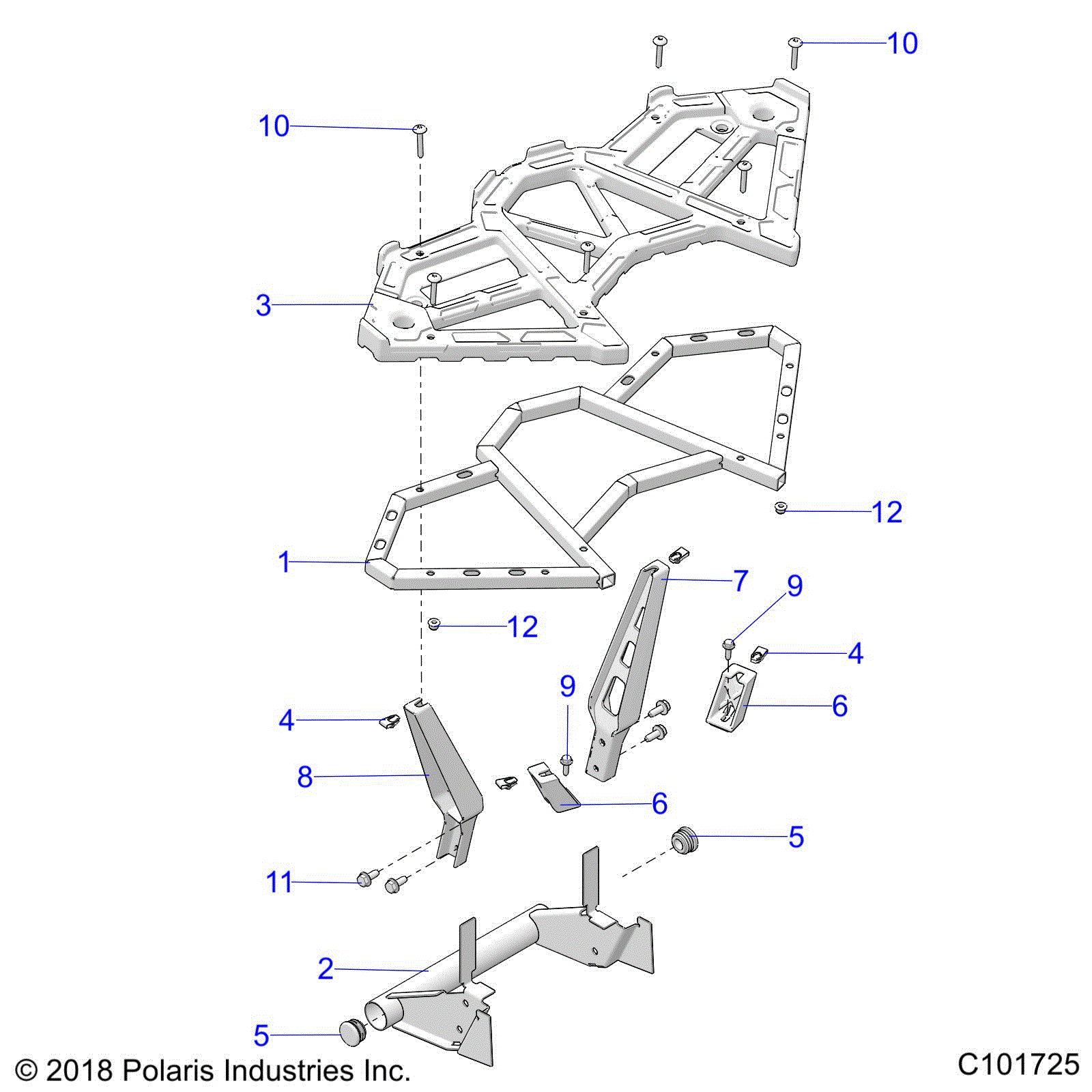 An Image of a Genuine Polaris Parts Schematic Diagram showing the schematic - BODY: REAR RACK - 2020 POLARIS SCRAMBLER XP 1000 55"