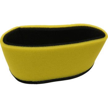 The Kawasaki - Suzuki Replacement Air Filter by All Balls is a yellow and black oval foam OEM filter designed to trap dust and debris in engines or machinery.