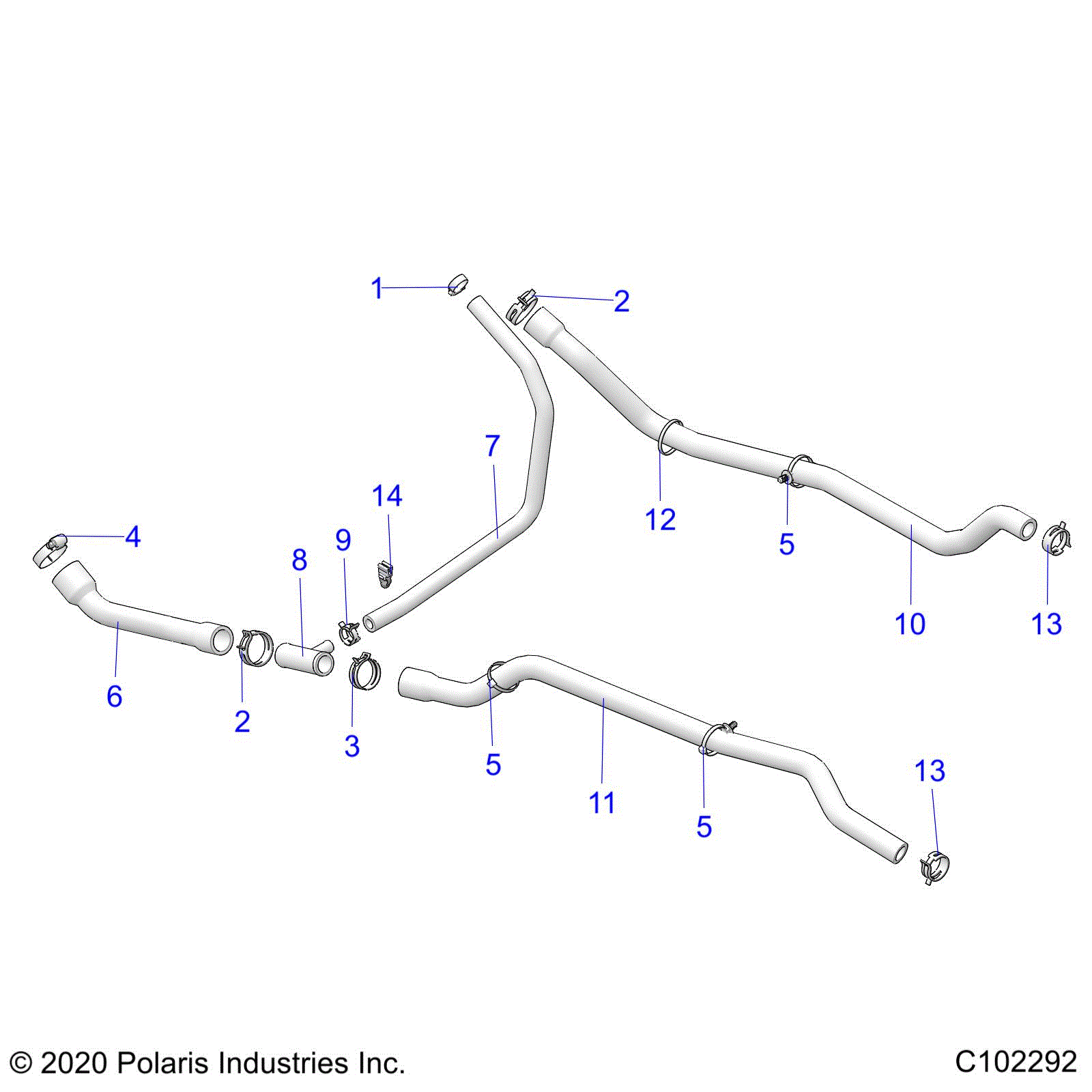 An Image of a Genuine Polaris Parts Schematic Diagram showing the schematic - ENGINE: COOLING SYSTEM HOSES - 2021 POLARIS SPORTSMAN 570 HUNTER EDITION