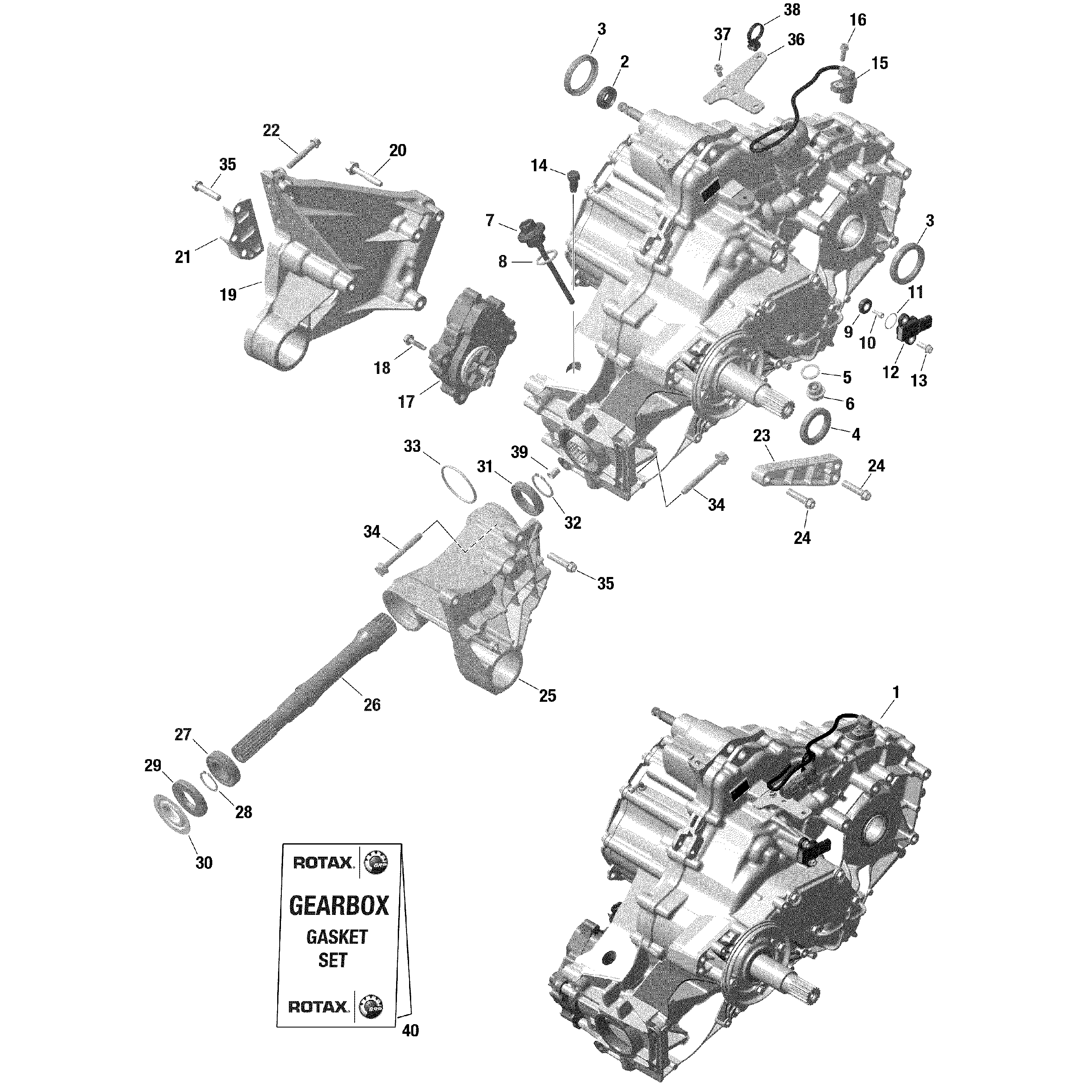 An Image of a Genuine Can-Am Parts Schematic Diagram showing the schematic - ROTAX - GEAR BOX AND COMPONENTS - 509