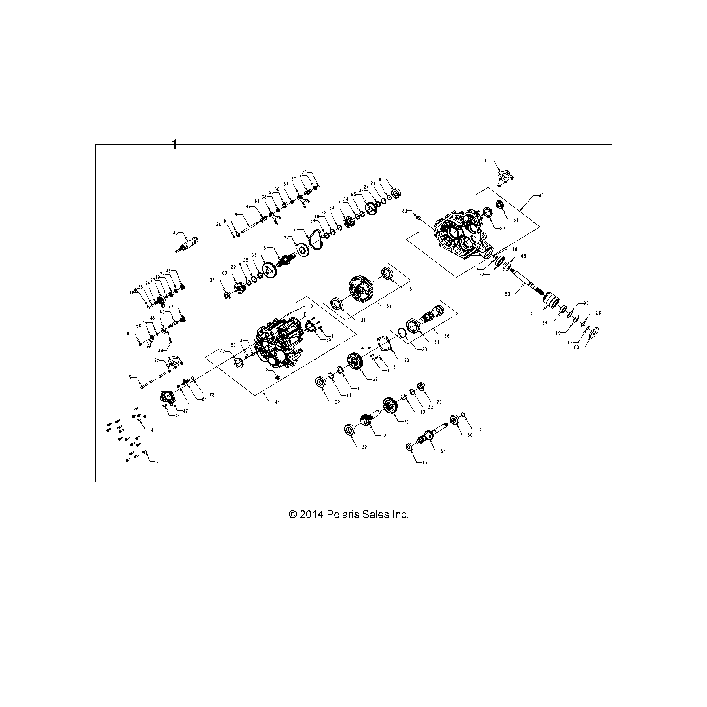 An Image of a Genuine Polaris Parts Schematic Diagram showing the schematic - DRIVE TRAIN: MAIN GEARCASE - 2015 POLARIS SPORTSMAN ACE 325 EFI