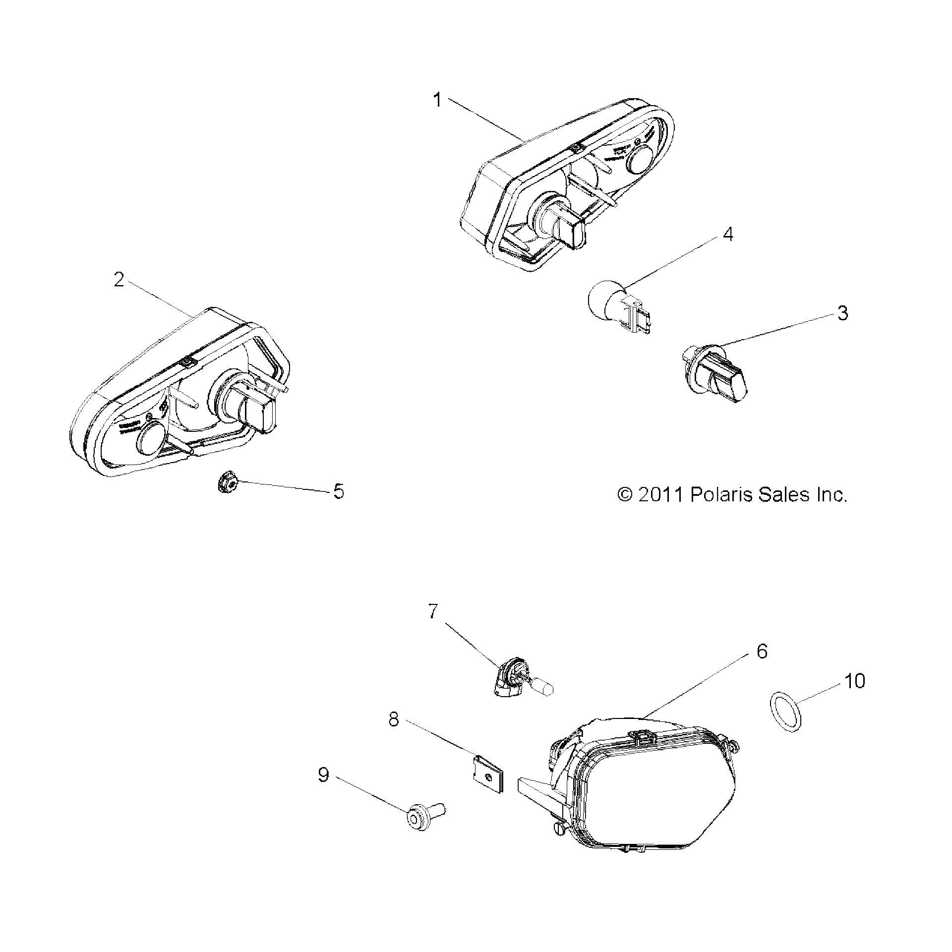 An Image of a Genuine Polaris Parts Schematic Diagram showing the schematic - ELECTRICAL: HEADLIGHTS TAILLIGHTS and BULBS - 2015 POLARIS SPORTSMAN ACE 570 EFI