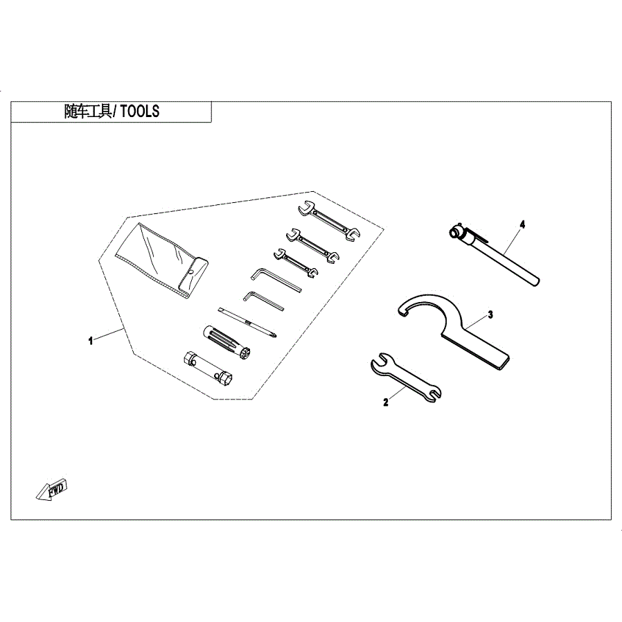 An Image of a genuine CFMOTO Parts Schematic Diagram showing the group - TOOLS - 2019 CFMOTO CFORCE 600