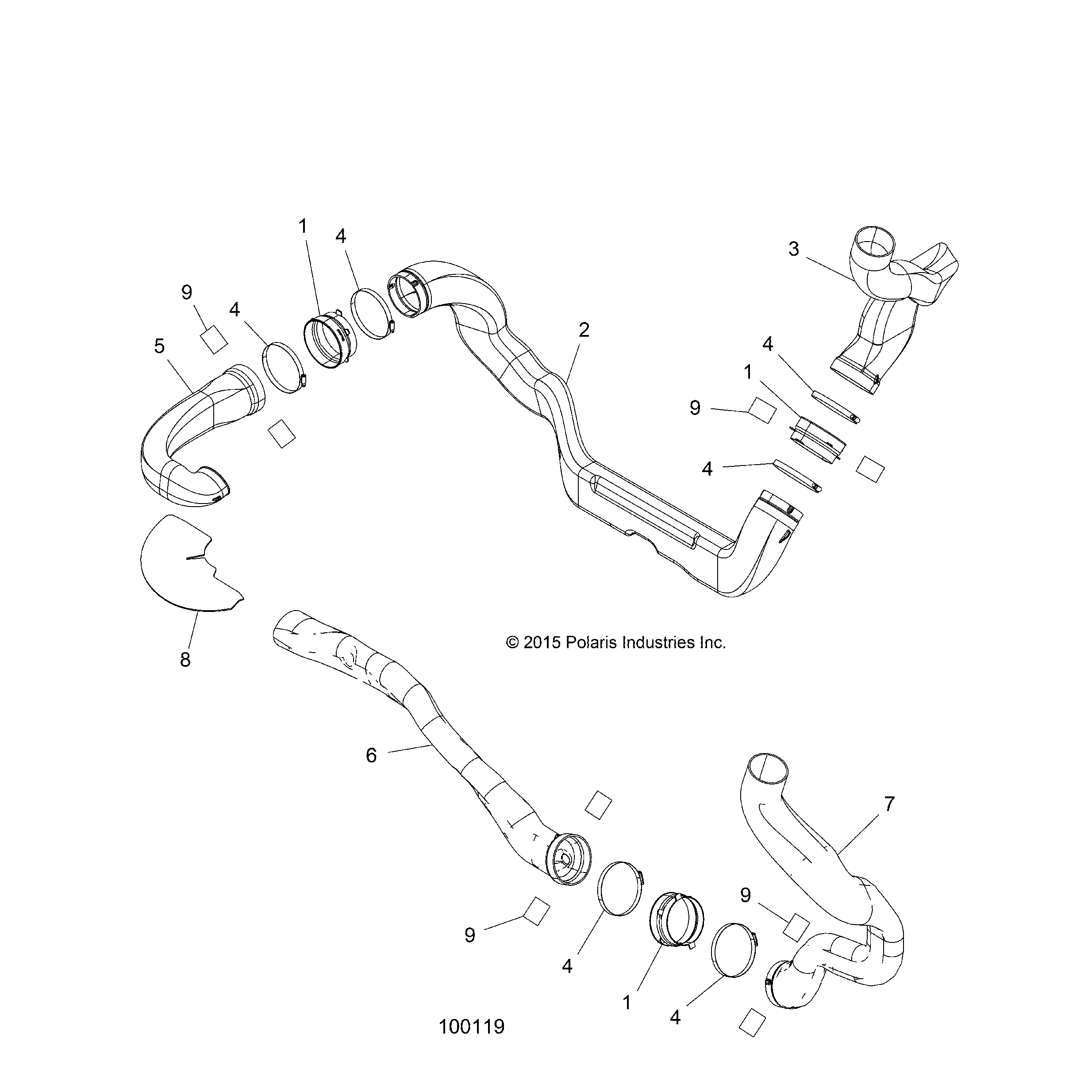 An Image of a Genuine Polaris Parts Schematic Diagram showing the schematic - BODY: CLUTCH DUCTS - 2016 POLARIS SPORTSMAN 850 HIGH LIFTER