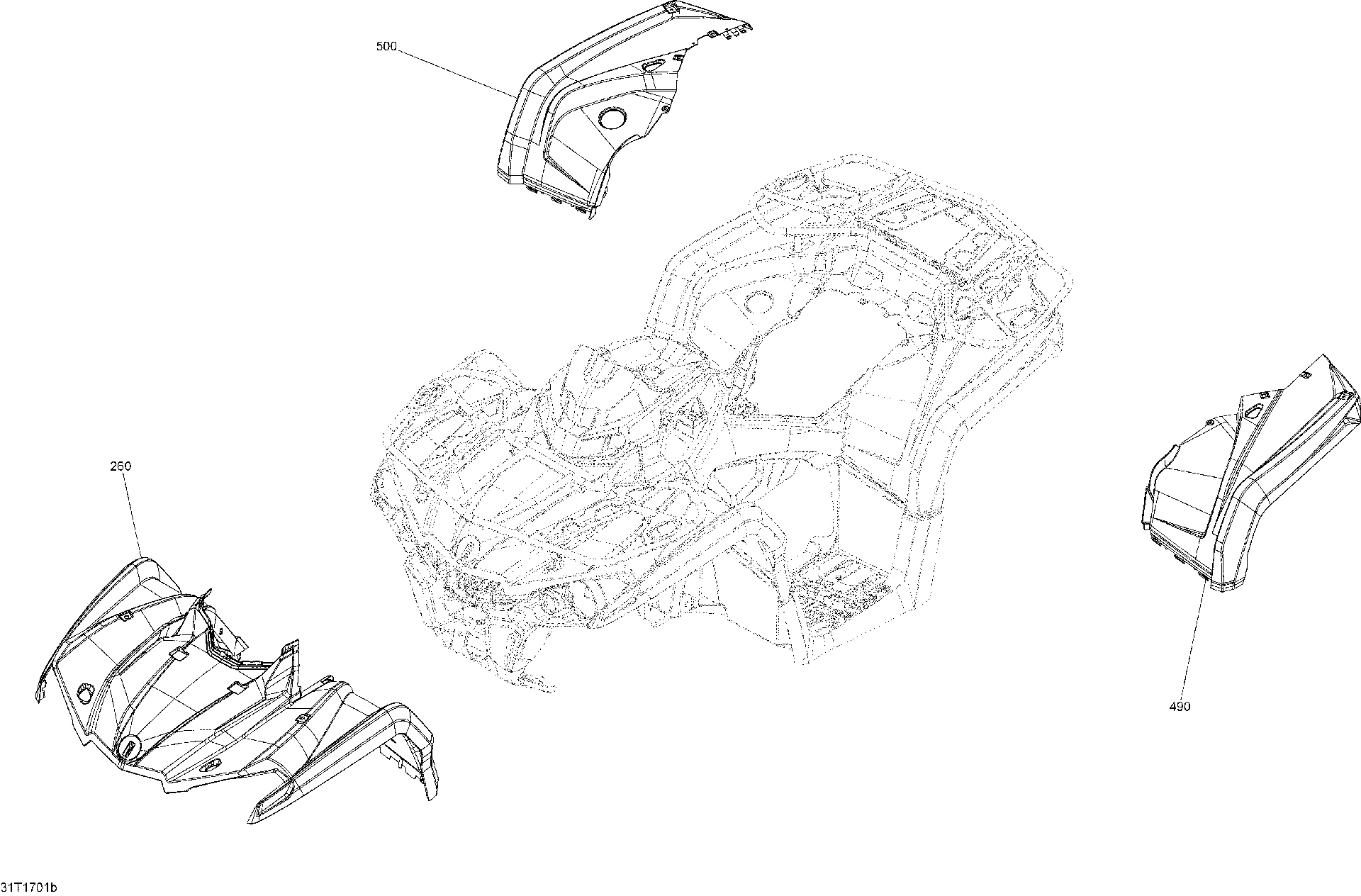 An Image of a Genuine Can-Am Parts Schematic Diagram showing the schematic - BODY AND ACCESSORIES - WITH FENDERS ALL MODELS