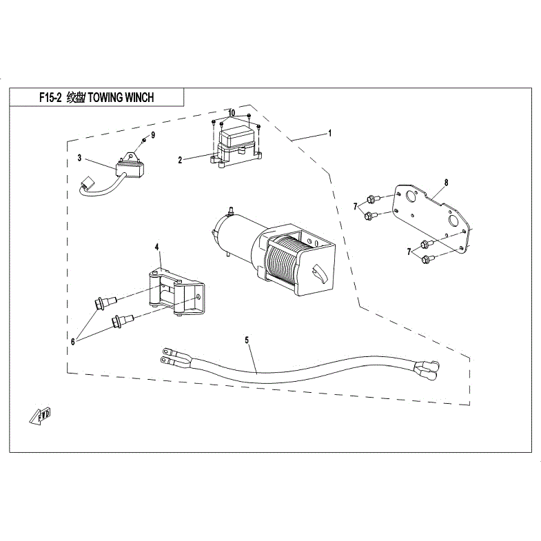 An Image of a genuine CFMOTO Parts Schematic Diagram showing the group - TOWING WINCH - 2018 CFMOTO CFORCE 500 S