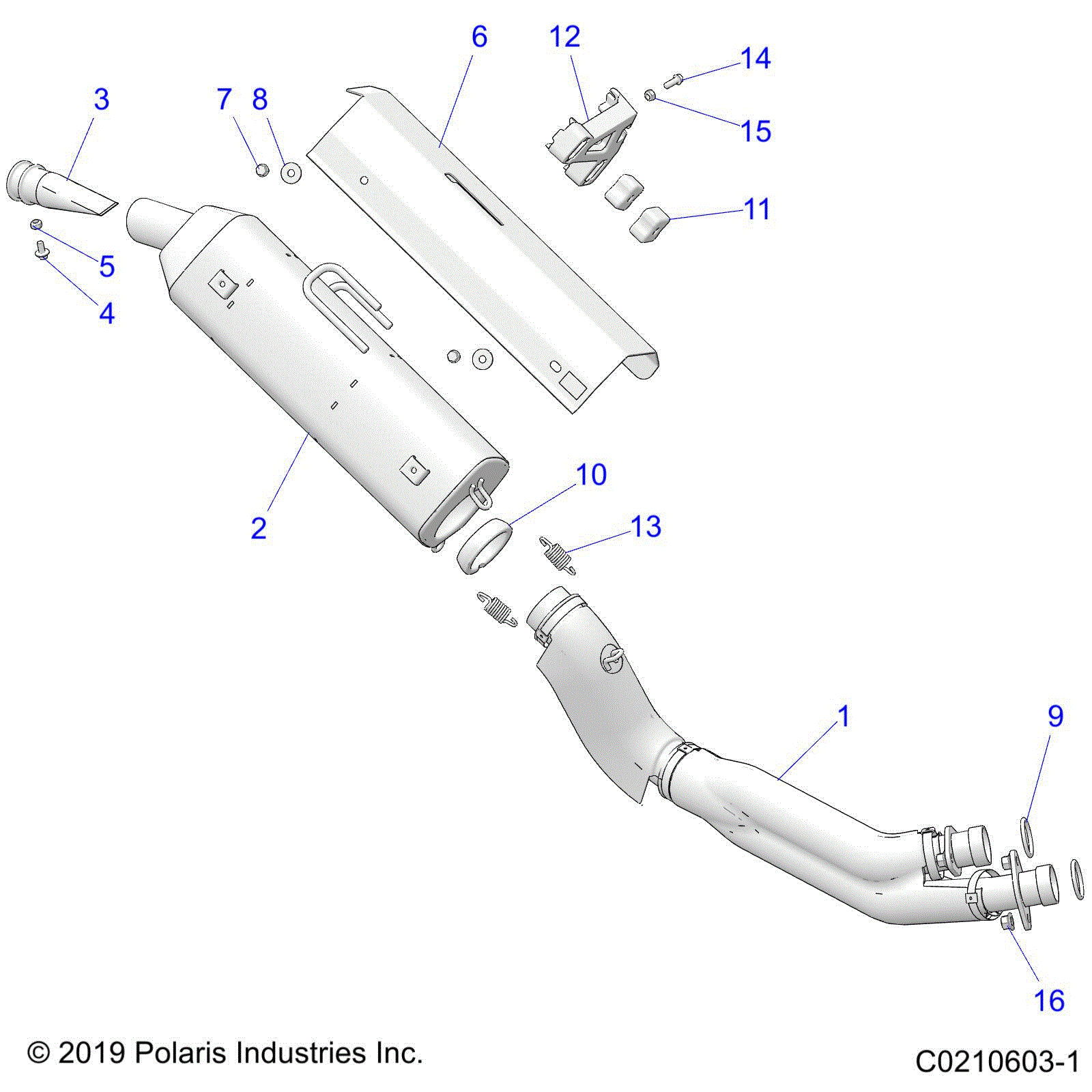 An Image of a Genuine Polaris Parts Schematic Diagram showing the schematic - ENGINE: EXHAUST - 2022 POLARIS SCRAMBLER 850 48"