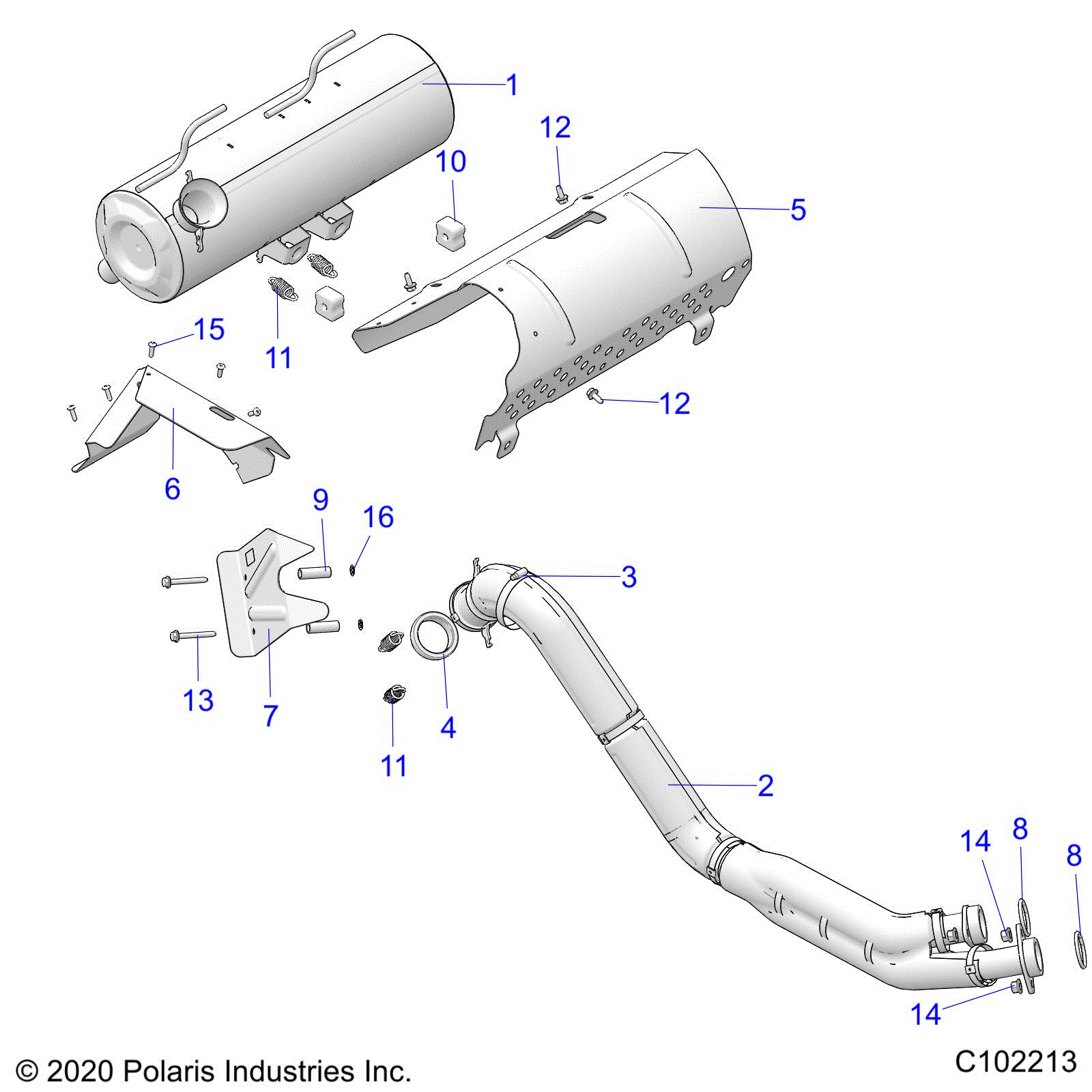 An Image of a Genuine Polaris Parts Schematic Diagram showing the schematic - ENGINE: EXHAUST - 2020 POLARIS SPORTSMAN 850 HIGH LIFTER