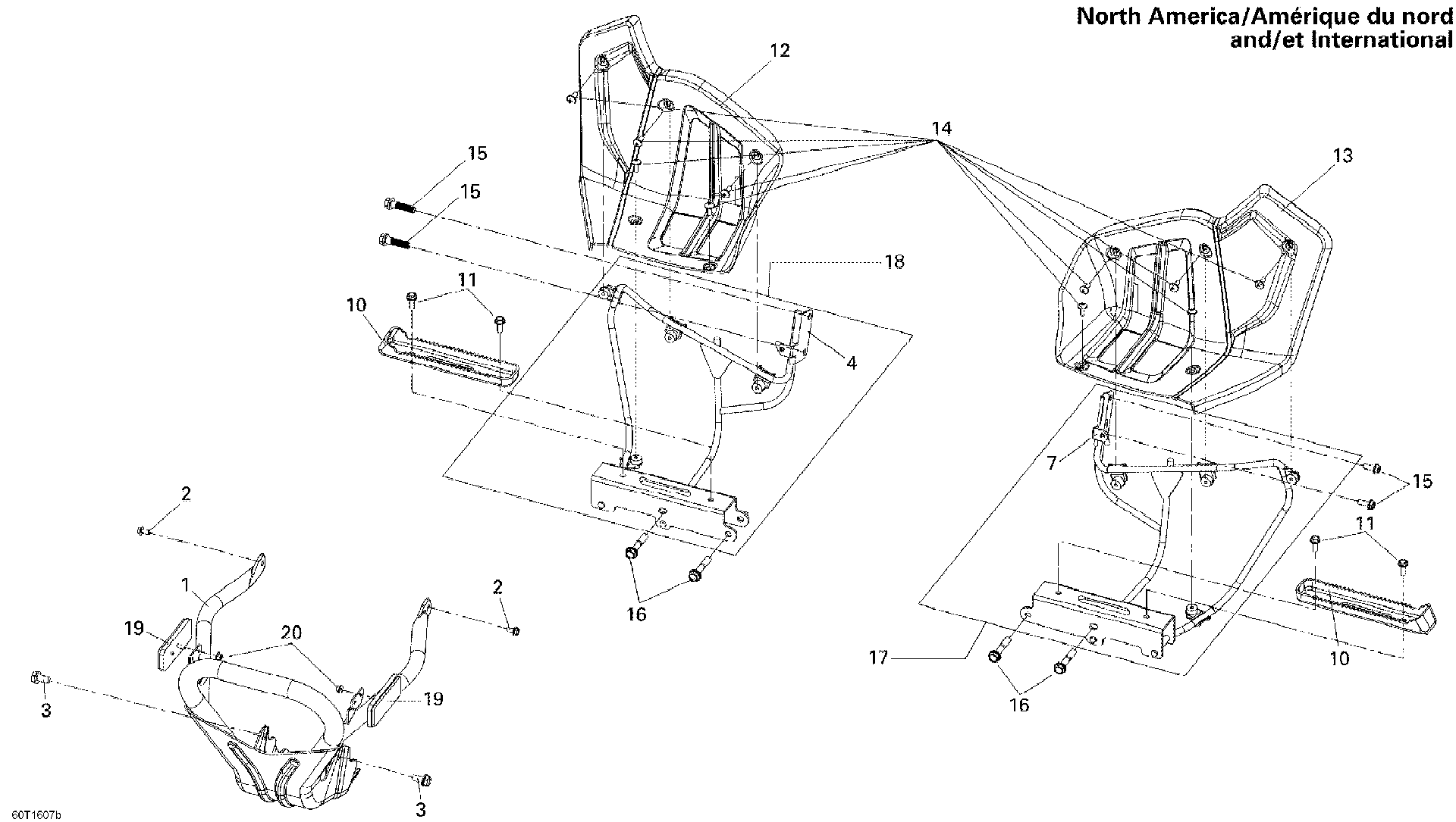 An Image of a Genuine Can-Am Parts Schematic Diagram showing the schematic - FRONT BUMPER AND FOOTRESTS  