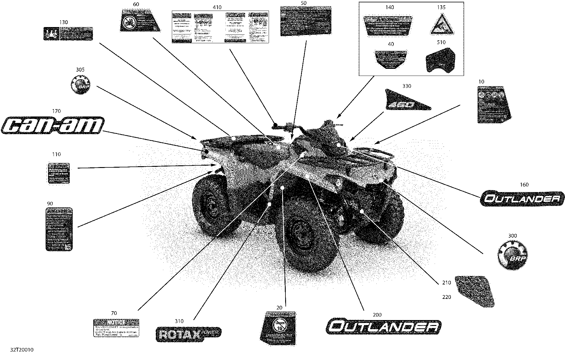 An Image of a Genuine Can-Am Parts Schematic Diagram showing the schematic - DECALS - STD - DPS