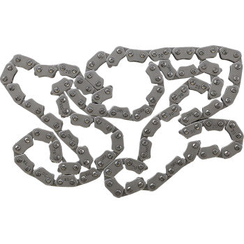 The Cam Chain 82RH2010 x 128 Links by Moose Offroad, made from select steel alloys for lightweight durability, is displayed in a loose, wavy pattern against a white background.
