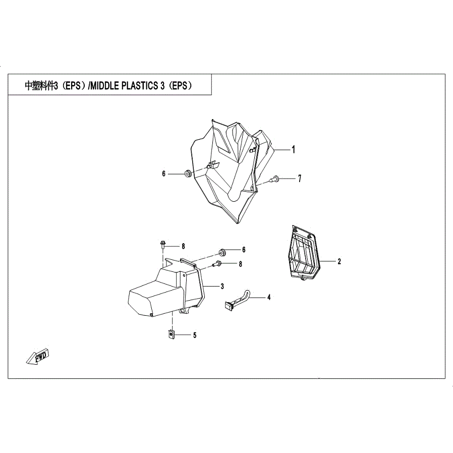 An Image of a Genuine CFMOTO Parts Schematic Diagram showing the schematic - MIDDLE PLASTIC 3 (EPS) - 2019 CFMOTO ZFORCE 1000