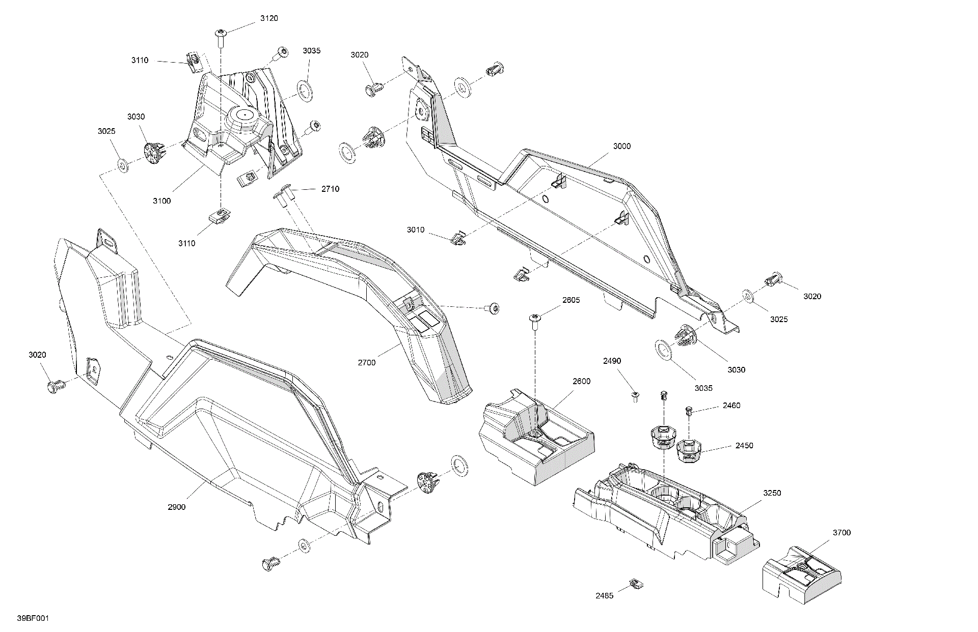 An Image of a Genuine Can-Am Parts Schematic Diagram showing the schematic - CAB INTERIOR - CENTER CONSOLE