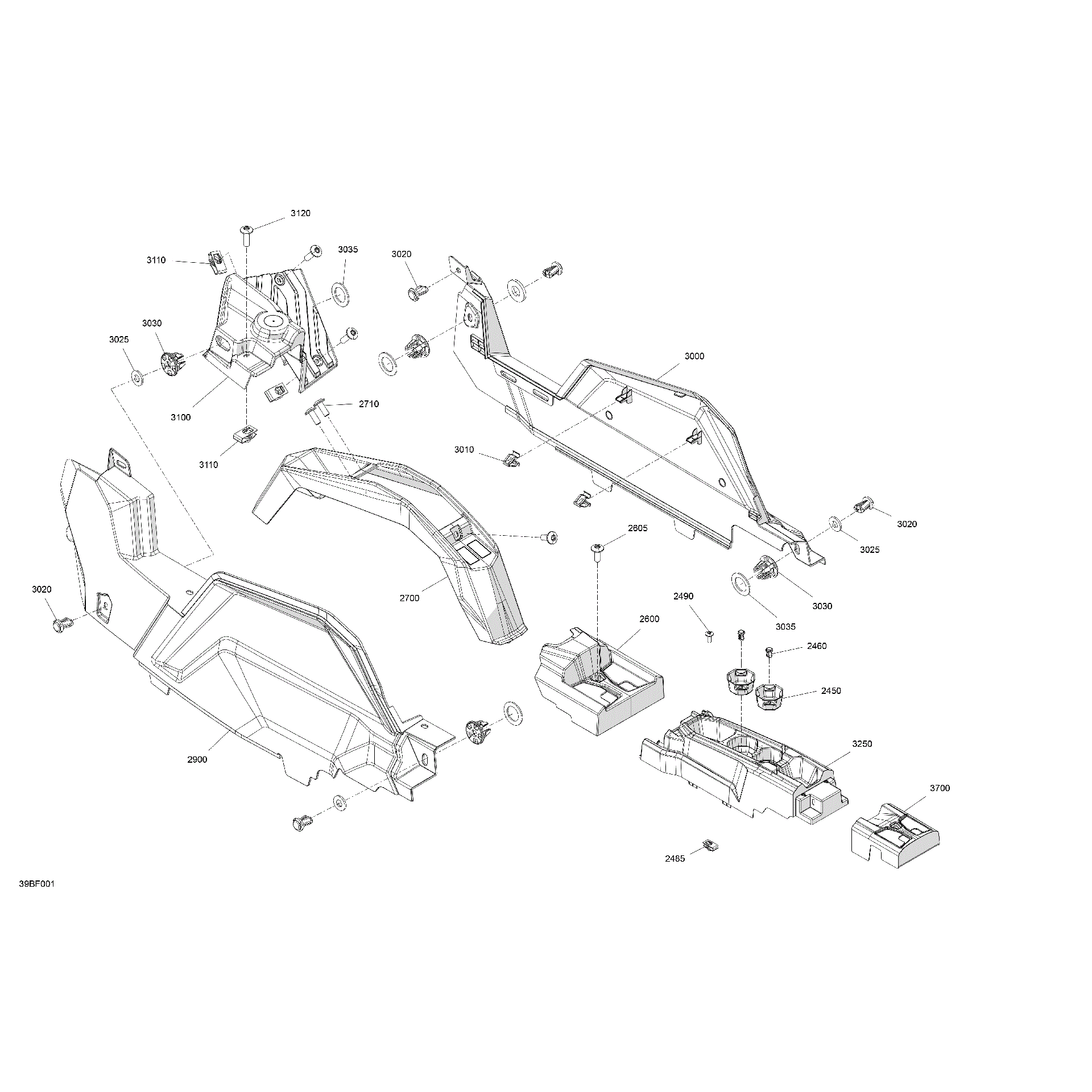An Image of a Genuine Can-Am Parts Schematic Diagram showing the schematic - CAB INTERIOR - CENTER CONSOLE
