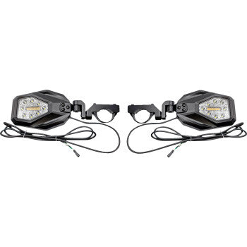 A pair of Side View Mirror SXS Hexagon Black by Custom Dynamics, positioned side by side facing outward, designed for handlebar mounting.