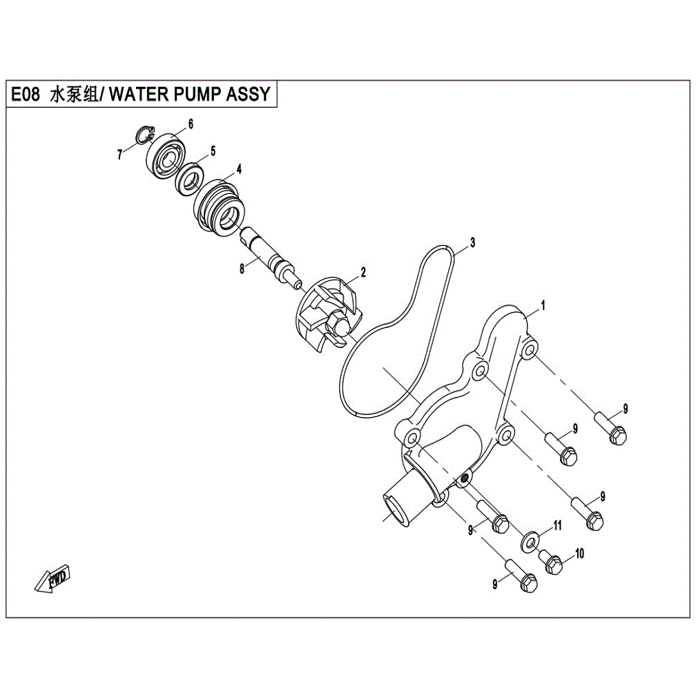 An Image of a genuine CFMOTO Parts Schematic Diagram showing the group - WATER PUMP ASSY. - 2021 CFMOTO CFORCE 400