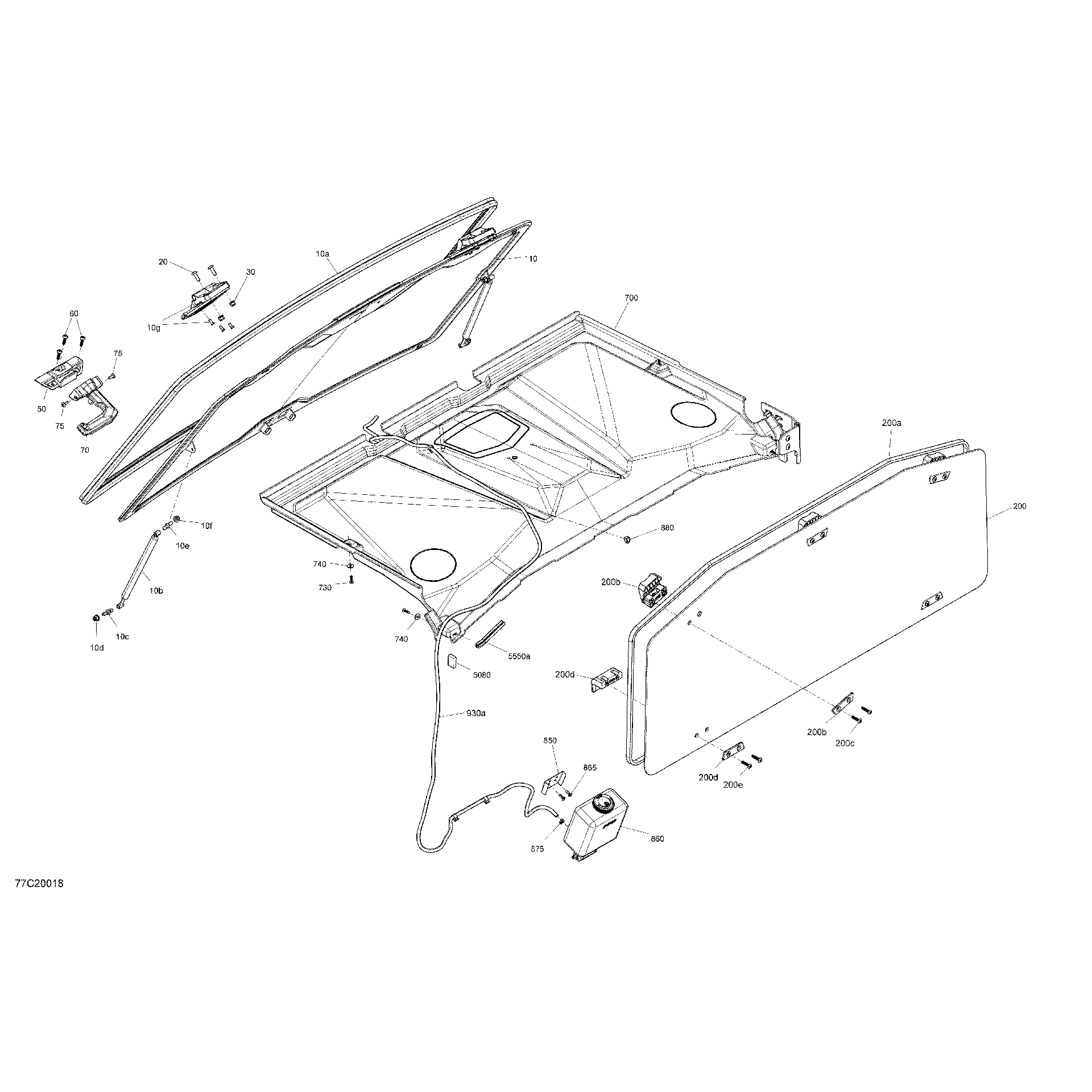 An Image of a Genuine Can-Am Parts Schematic Diagram showing the schematic - CAB - WINSHIELD AND REAR WINDOW - CAB LTD