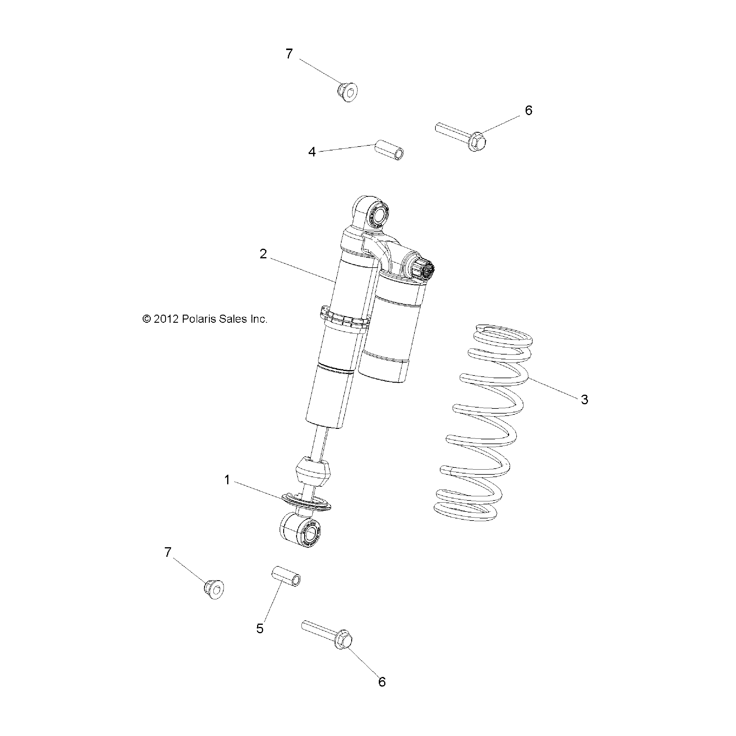 An Image of a Genuine Polaris Parts Schematic Diagram showing the schematic - SUSPENSION: SHOCK FRONT MOUNTING - 2016 POLARIS SCRAMBLER XP 1000