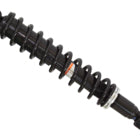 Close-up of a black Honda Rancher/Foreman UTV/ATV Rear Gas Shock by Bronco with a coiled spring, silver ring, and small orange indicator—available at Witchdoctors.com.