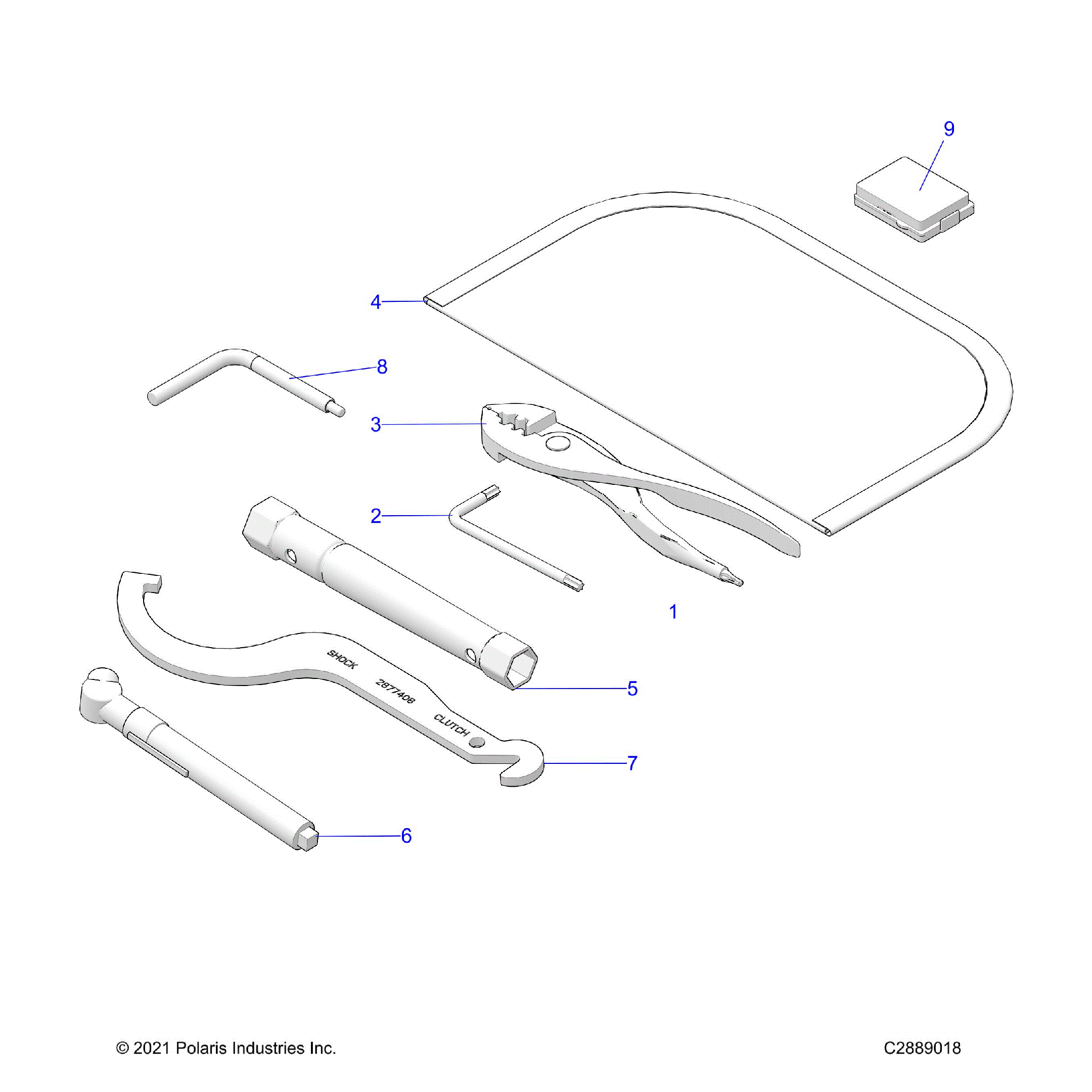 An Image of a Genuine Polaris Parts Schematic Diagram showing the schematic - REFERENCE: TOOL KIT - 2024 POLARIS SPORTSMAN 570 EPS EBS RC LE