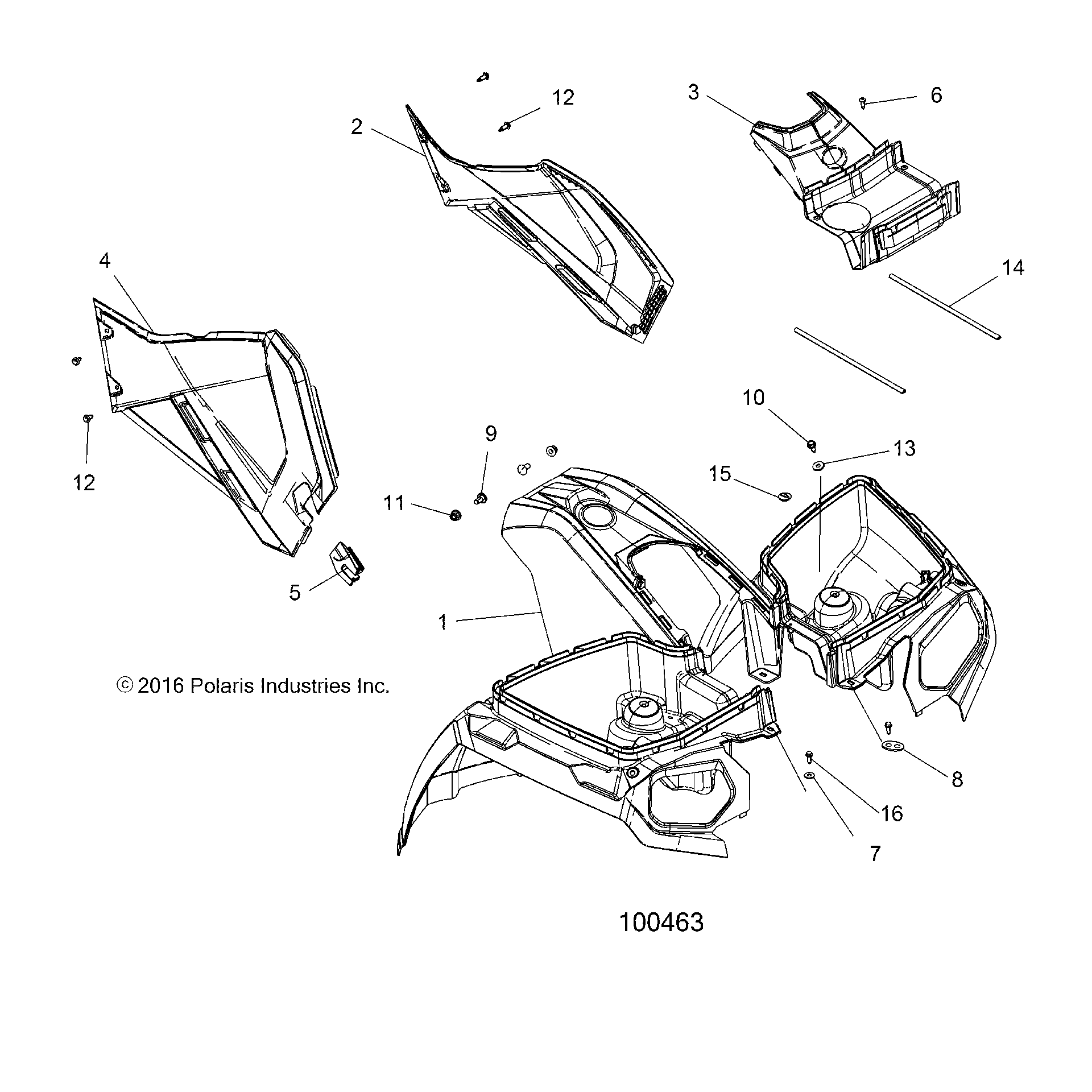 An Image of a Genuine Polaris Parts Schematic Diagram showing the schematic - BODY: FRONT CAB and SIDE PANELS - 2019 POLARIS SPORTSMAN 570 6X6