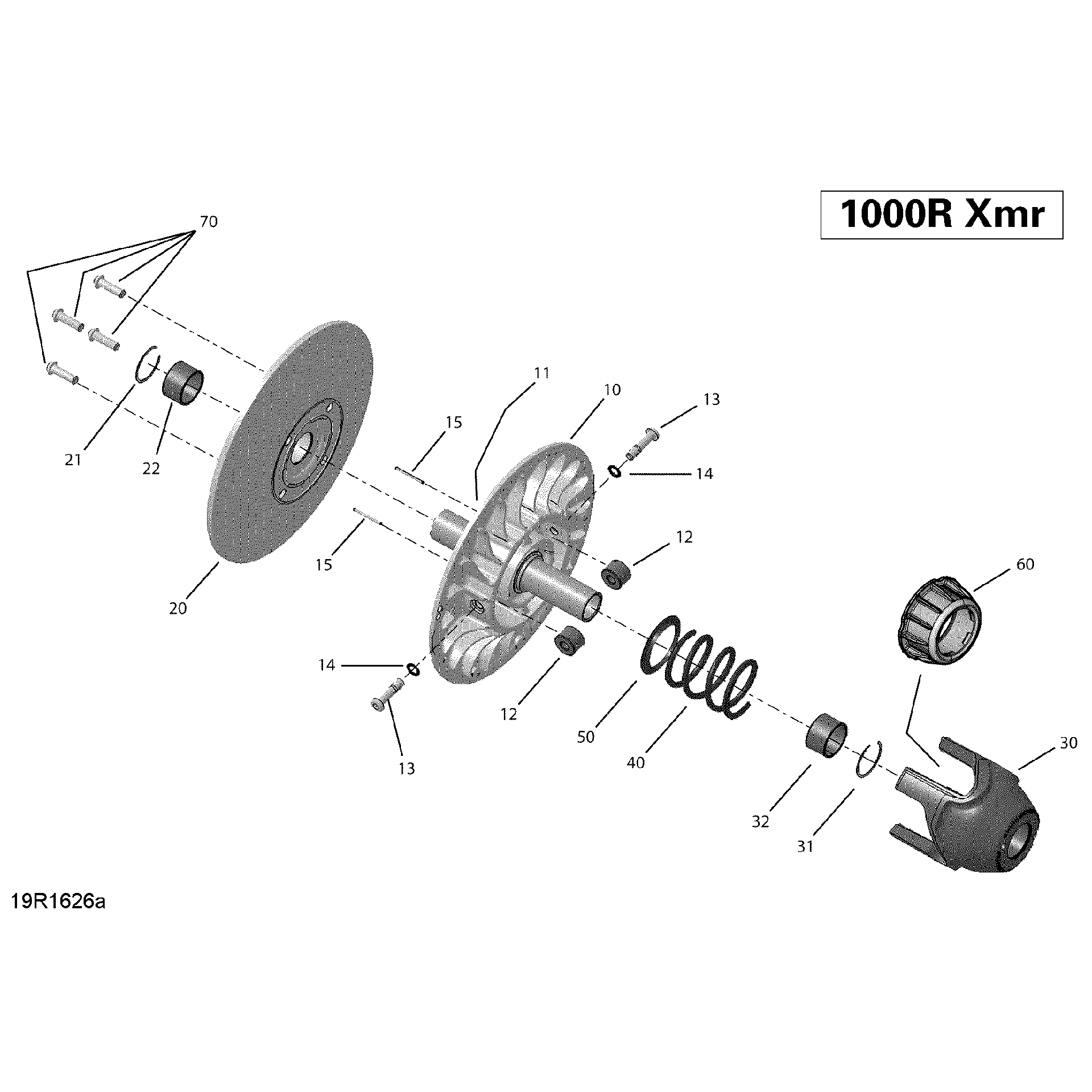 An Image of a Genuine Can-Am Parts Schematic Diagram showing the schematic - TRANSMISSION DRIVEN PULLEY - X MR